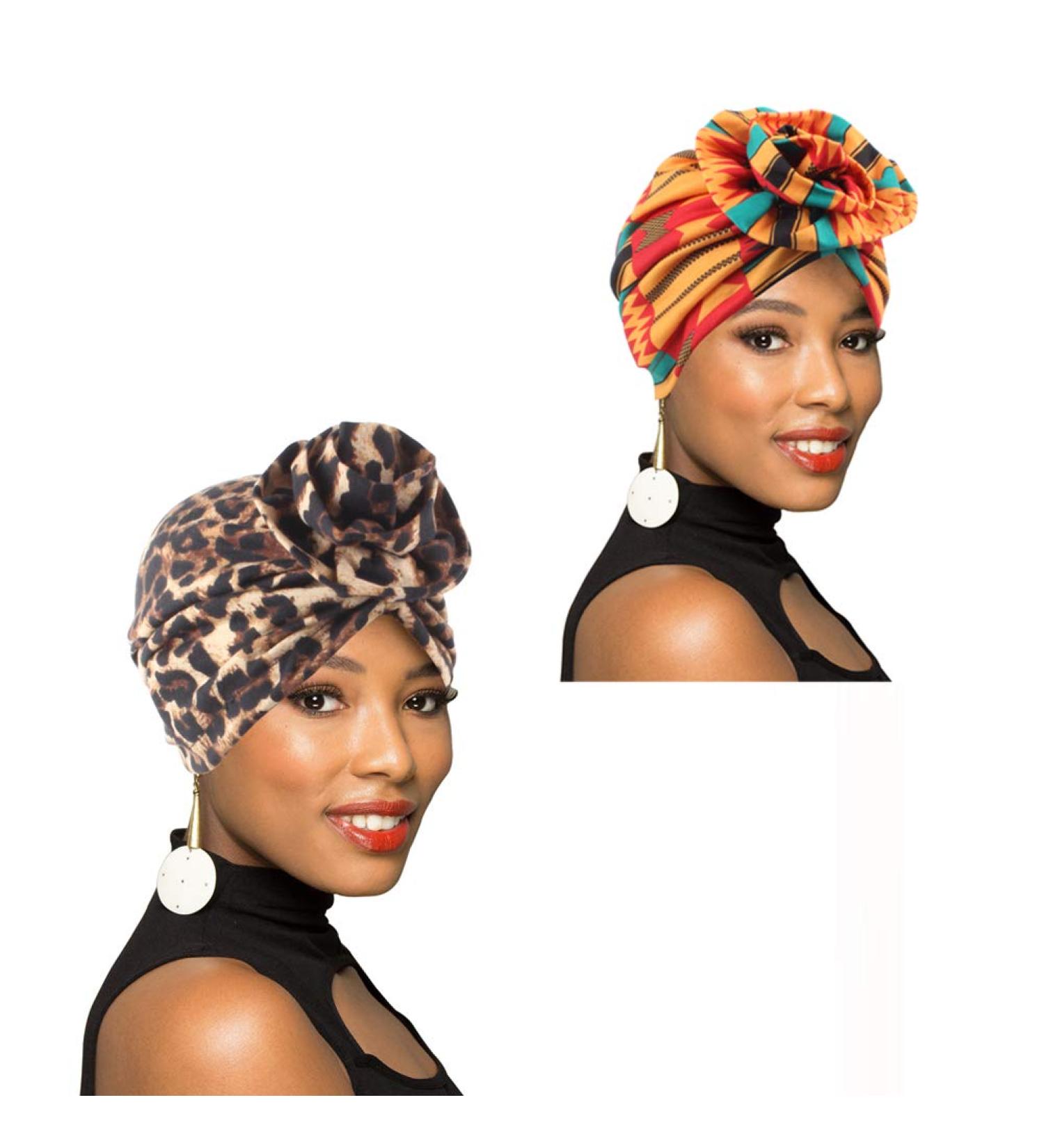 1 Pack/2 Packs Women Turban African Pattern Headwrap Bean Bound Bounder Haube Chemo Cap Hair Lay Hut C5: 2 packs