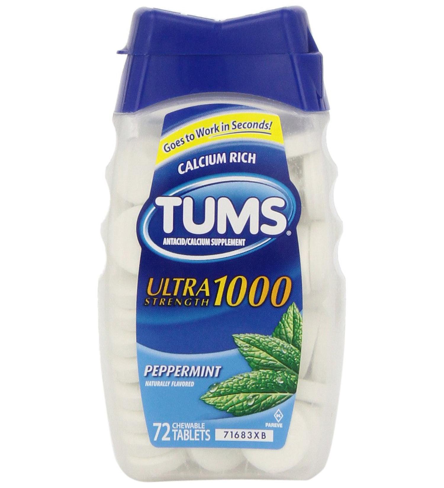 Tums Maximum Strength Peppermint 72 ct - Antacid & Calcium Supplement - Buy Online on GoSupps.com