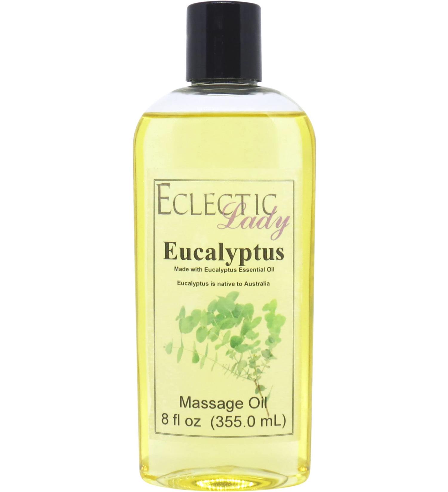 All Natural Eucalyptus Massage Oil - 8 oz | 100% Natural Ingredients Relaxing Scent with Sweet Almond & Jojoba Oil for Men & Women - Buy Online on GoSupps.com