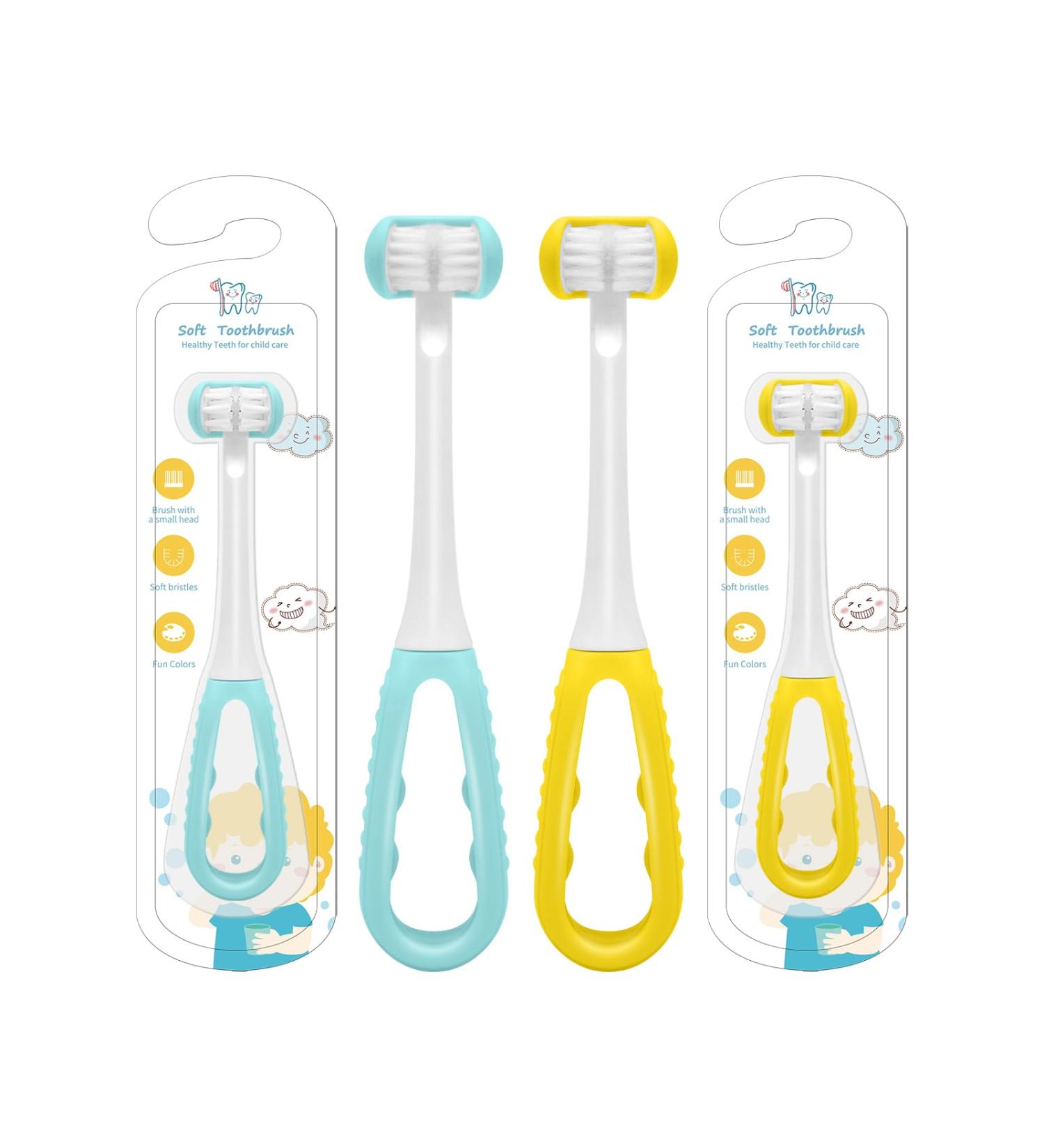 3 Sided Toddler Toothbrush - Soft Bristles Kids Toothbrush for Autism & Sensory Needs | Gentle Silicone Clean for Each Tooth - Buy Online on GoSupps.com