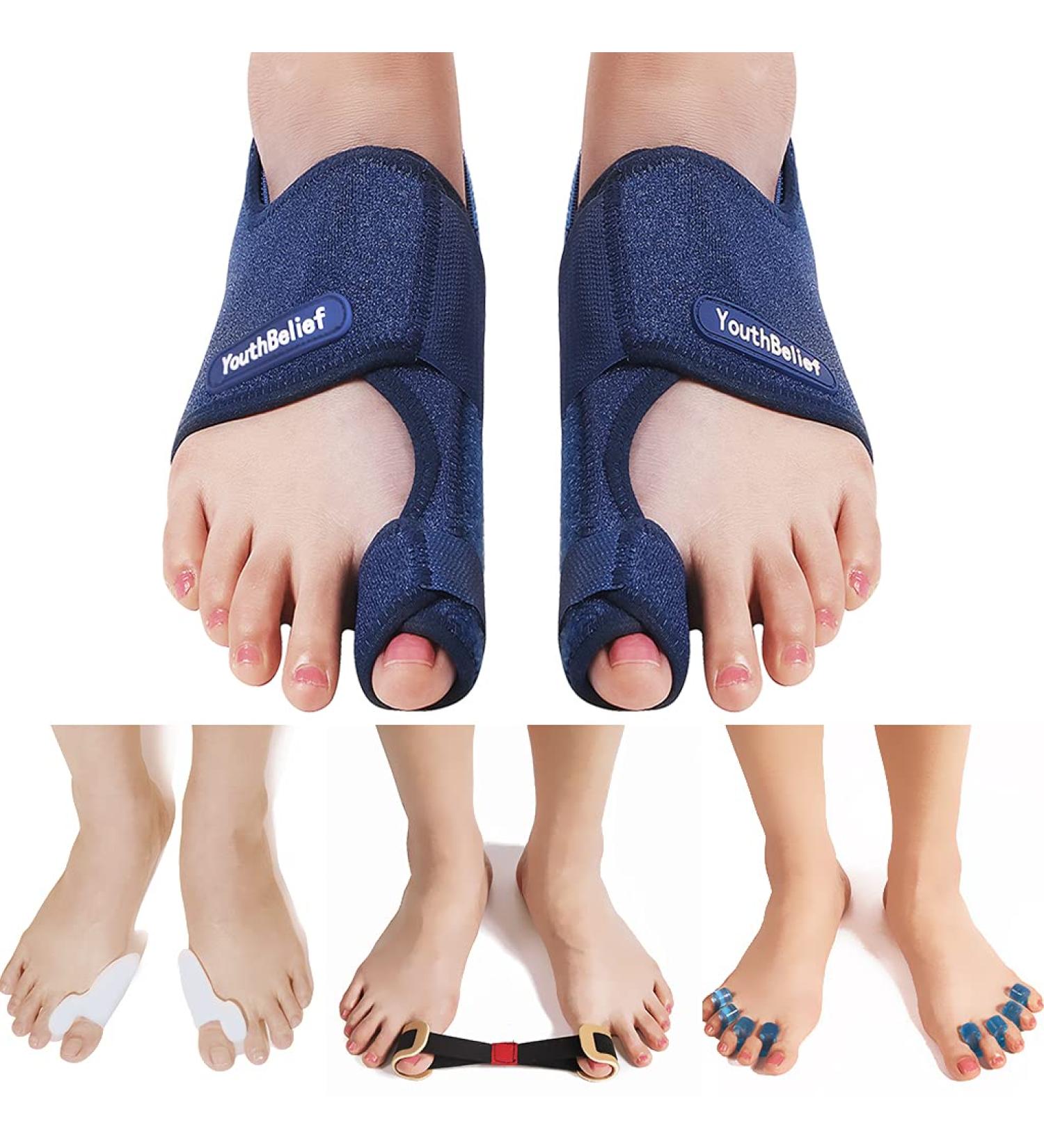2022 Updated Toe Separator Bunion Corrector Set - Bunion Splint & Hallux Valgus Brace Kit for Bunion Pain Relief - Orthopedic Toe Alignment Tool with Free Blue Exercise Strap - Buy Online on GoSupps.com