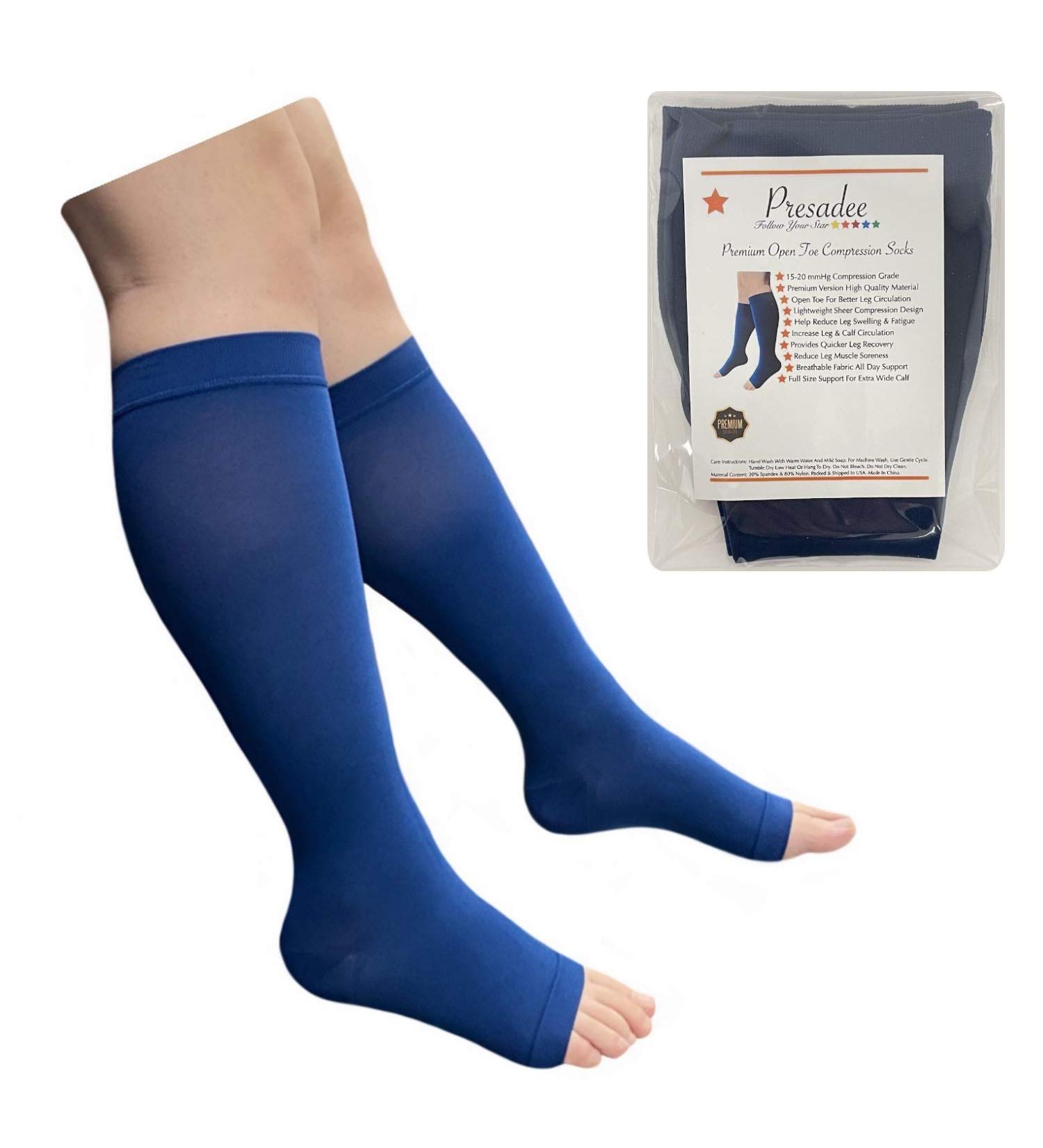 Premium Sheer 15-20 mmHg Compression Calf Socks - Open Toe Navy | International Shipping Available - Buy Online on GoSupps.com
