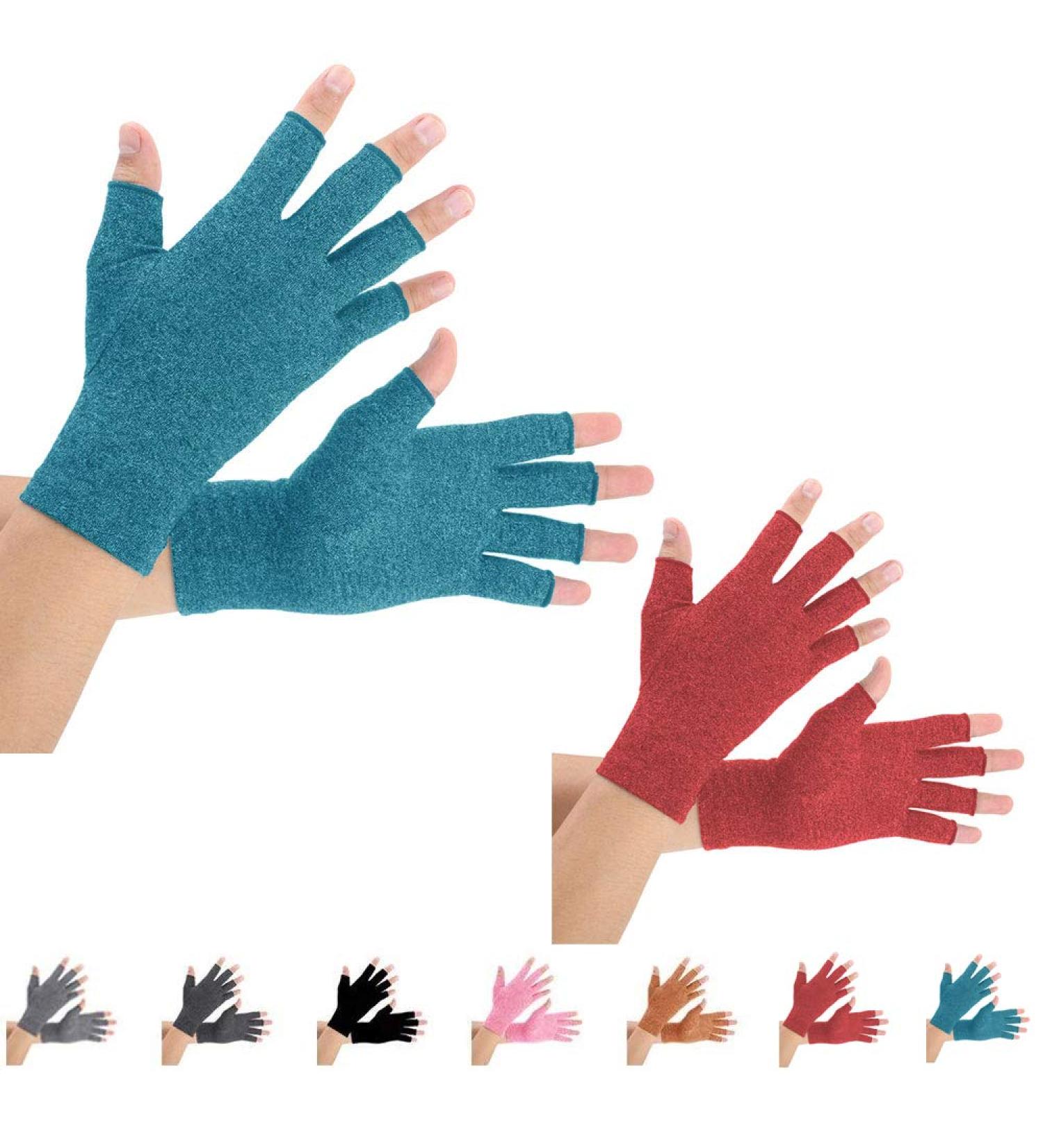 2 Pairs Arthritis Compression Gloves - Pain Relief for Arthritis & Carpal Tunnel - Fingerless Design for Men & Women - Large Size (Blue + Red) - Buy Online on GoSupps.com