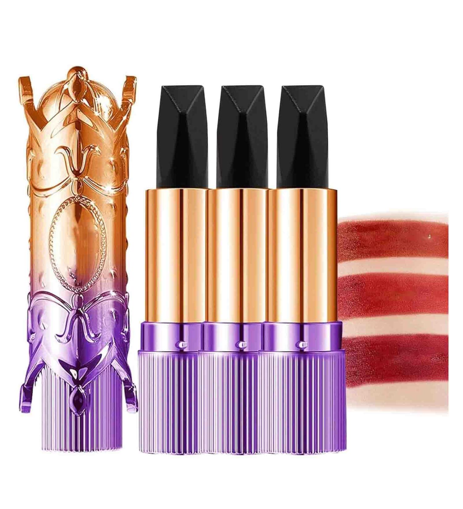 TANOOS Color Changing Three Shade Lipstick Purple Gold Fantasy Tricolor Lipstick Moisturizing Not Oily No Stain on Cup Color Changing Lip Balm - Buy Online on GoSupps.com