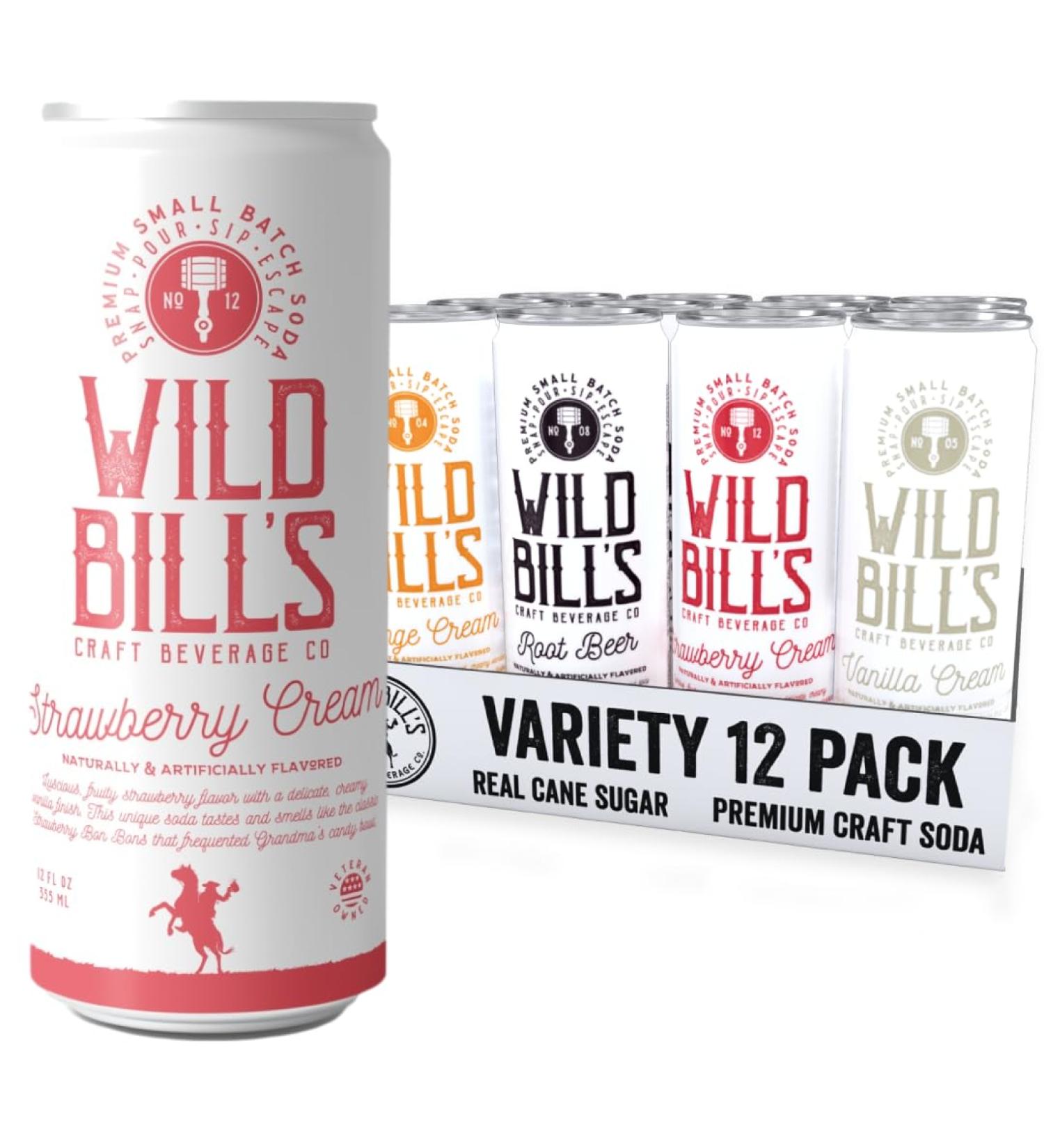 Wild Bill's Craft Soda Variety Pack - Vanilla Strawberry Orange Cream & Root Beer | Caffeine Free Pure Cane Sugar Gluten Free - 12 Pack Creamy Classics - Buy Online on GoSupps.com