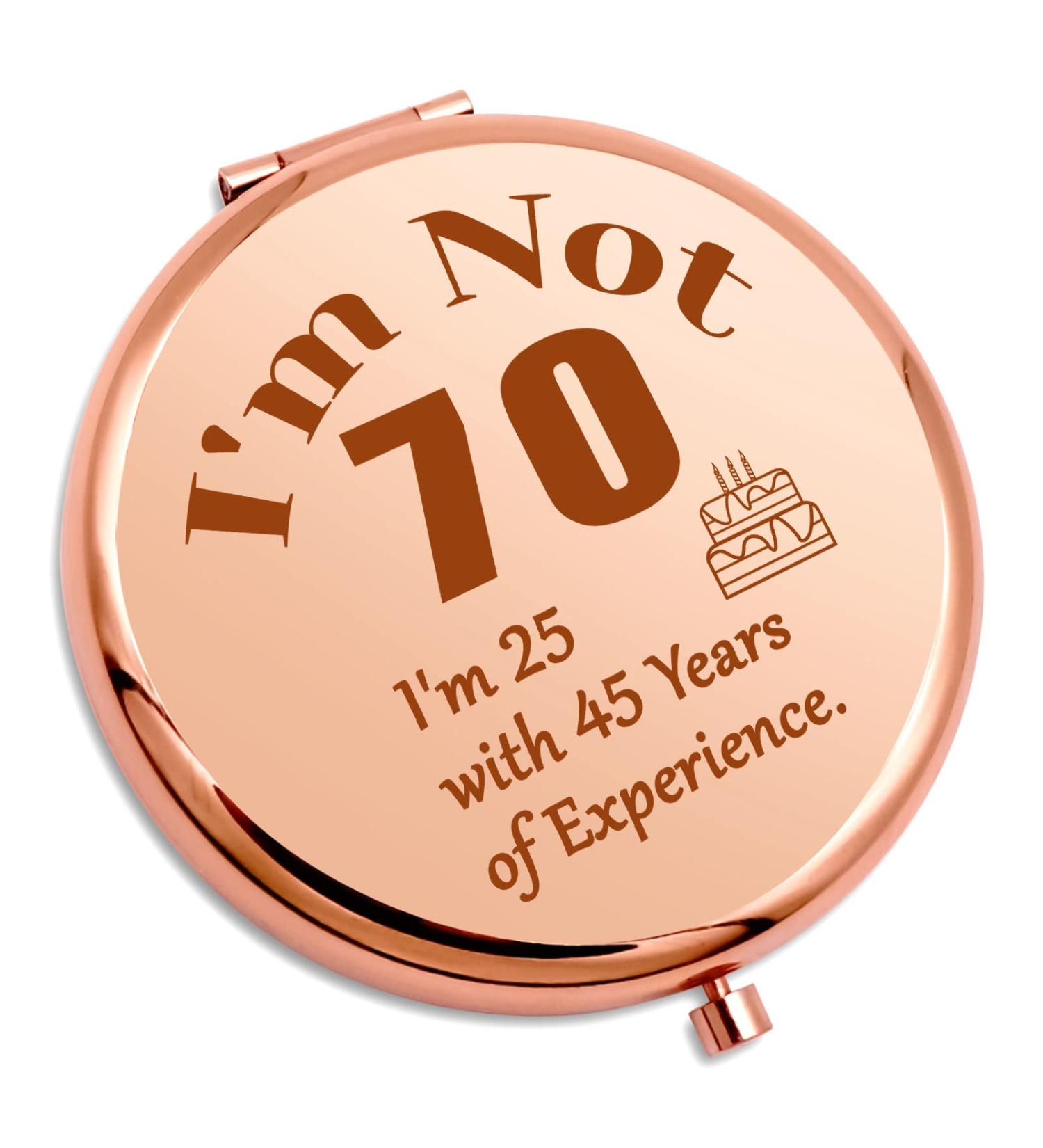 Rose Gold Compact Makeup Mirror - 70th Birthday Gift for Women | Ideal for Grandma, Mom, Wife | Happy 70th Birthday, Anniversary, Retirement Present for Her - Buy Online on GoSupps.com