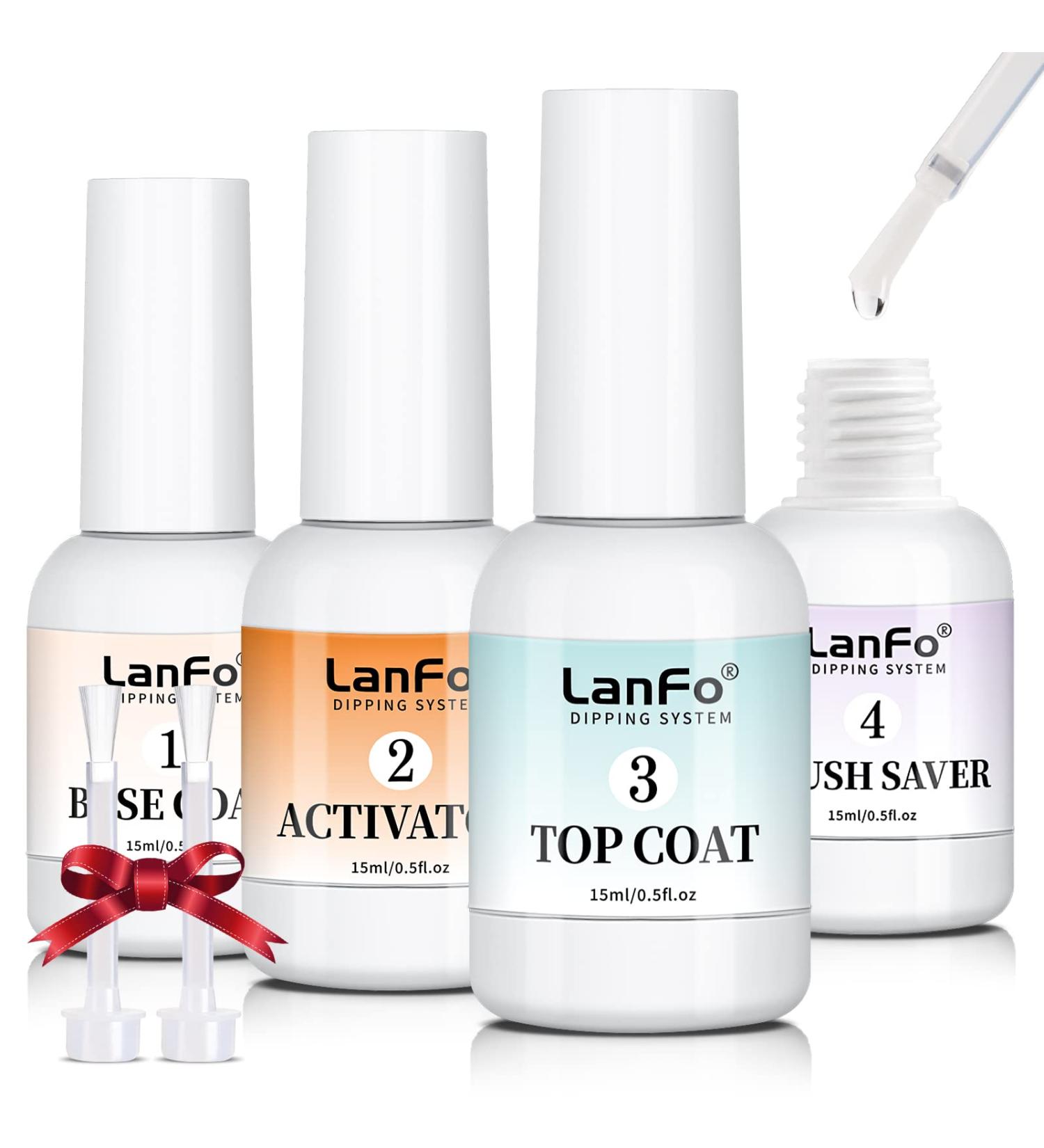LanFo 15ml Dip Powder Liquid Set - Base, Top Coat, Activator, Brush Saver | Long-Lasting Dipping Powder System Essential Kit - No Nail Lamp Needed | Nail Art Gift - Buy Online on GoSupps.com