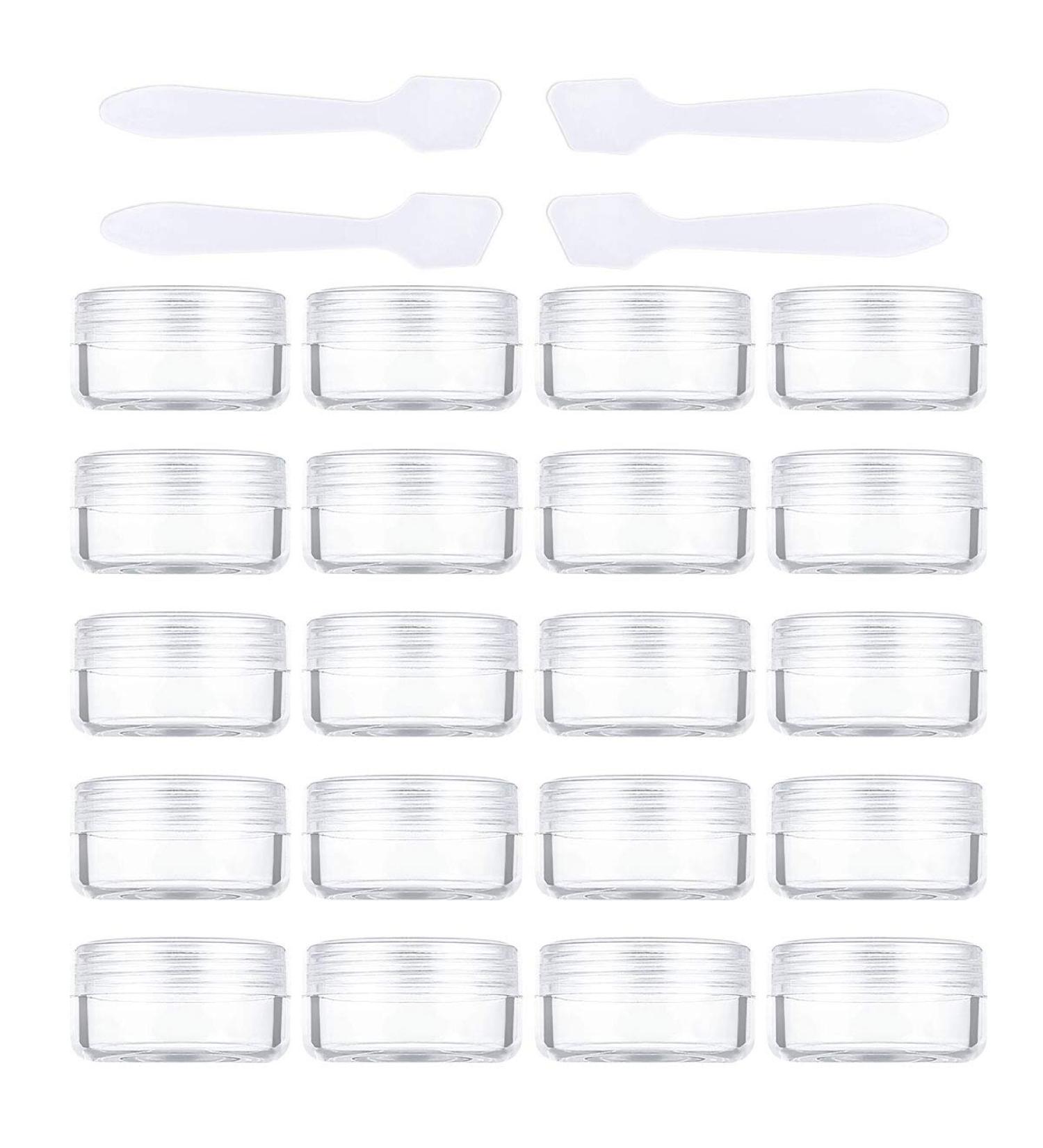 20 Transparent Small Plastic Crucibles - 10g/10ml Cream Cans for Cosmetics Lip Balm Nail Art + 4 Mini Spatulas - International Shipping - Buy Online on GoSupps.com