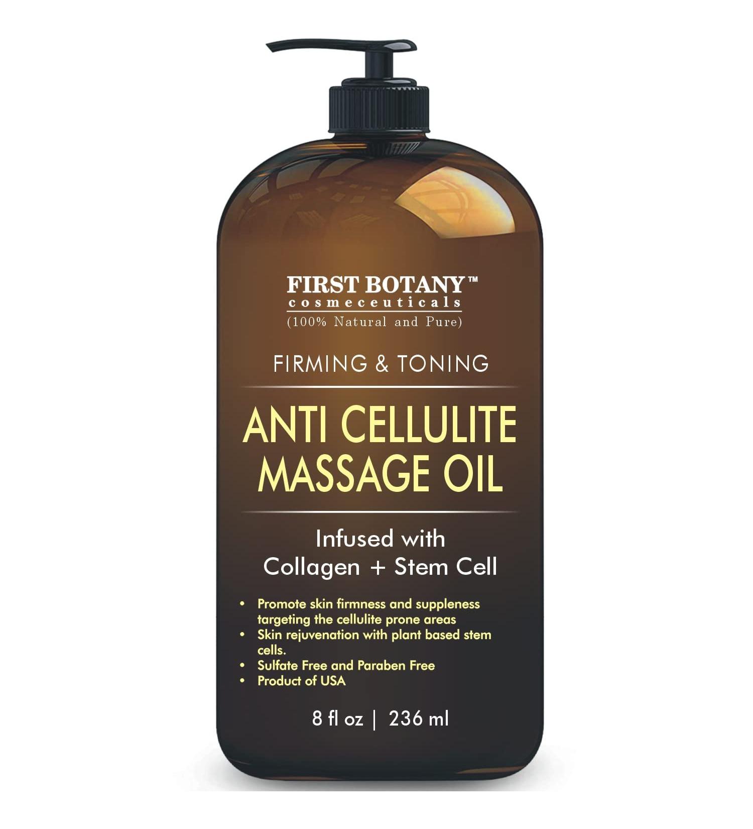 Anti Cellulite Massage Oil with Collagen & Stem Cell - Natural Lotion for Skin Tightening & Stretch Mark Treatment - 8 oz - Buy Online on GoSupps.com