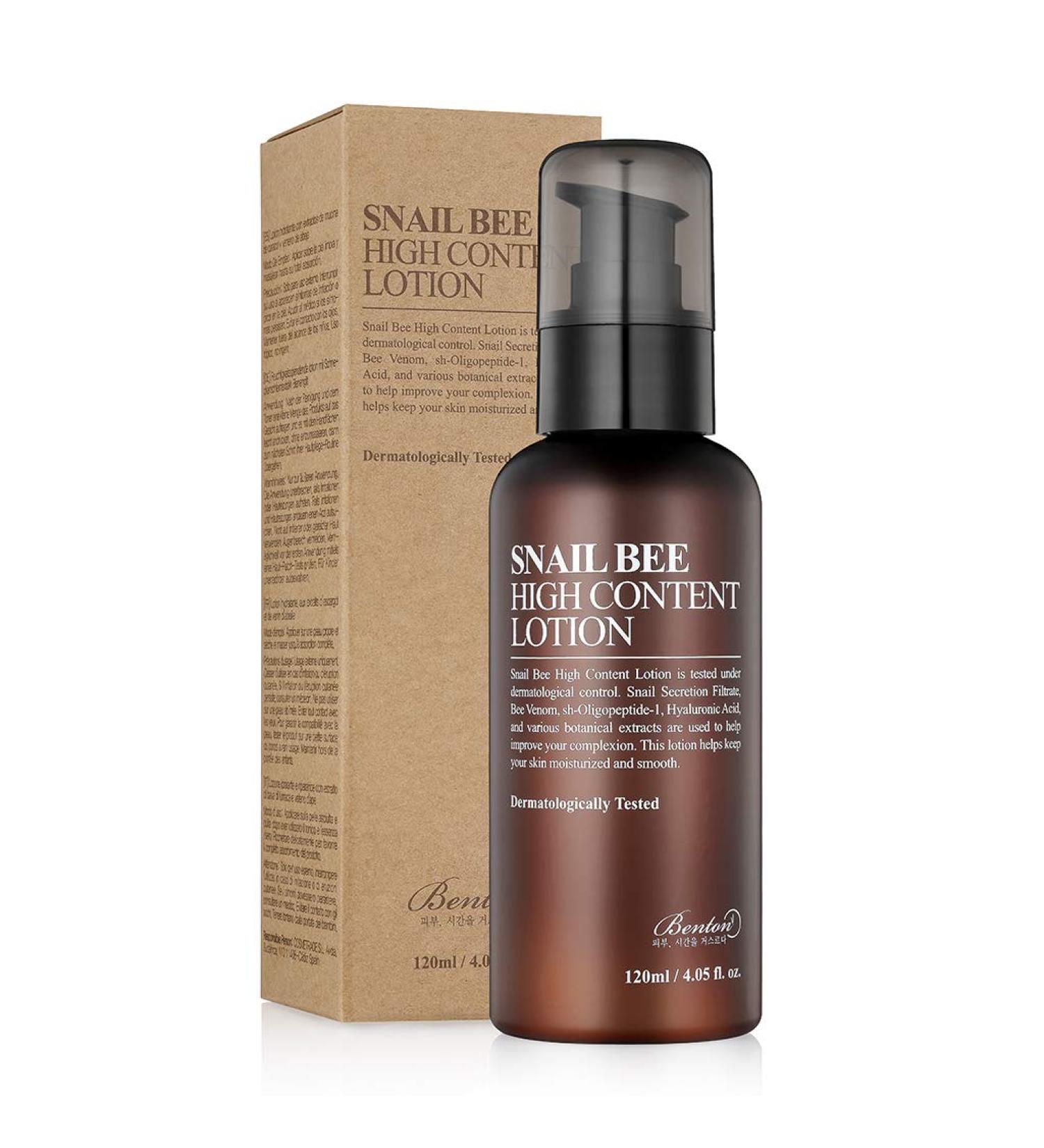 BENTON Snail Bee High Content Lotion 120ml (4.05 fl. oz.) - Contains Snail Secretion Filtrate & Bee Venom Repair Damaged Skin Reduces Acne Scars for Oily Skin Firming Skin Skin Smooth - Buy Online on GoSupps.com