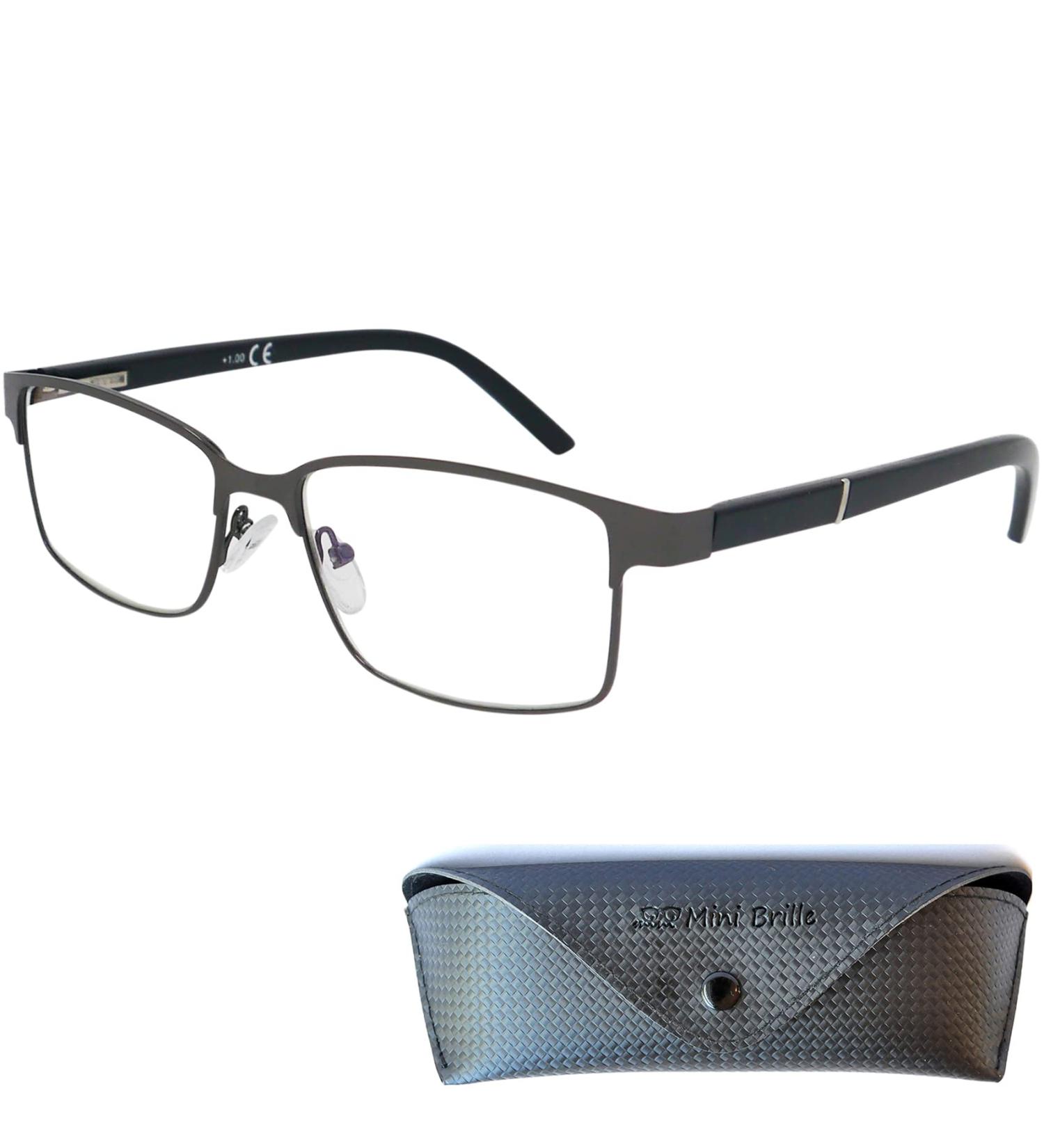 Buy Mini Metal Anti-Blue Light Glasses for Women & Men | Rectangular Reading Glasses with Free Case | Stainless Steel Frame - Graphite 1.5 Diopters - Buy Online on GoSupps.com