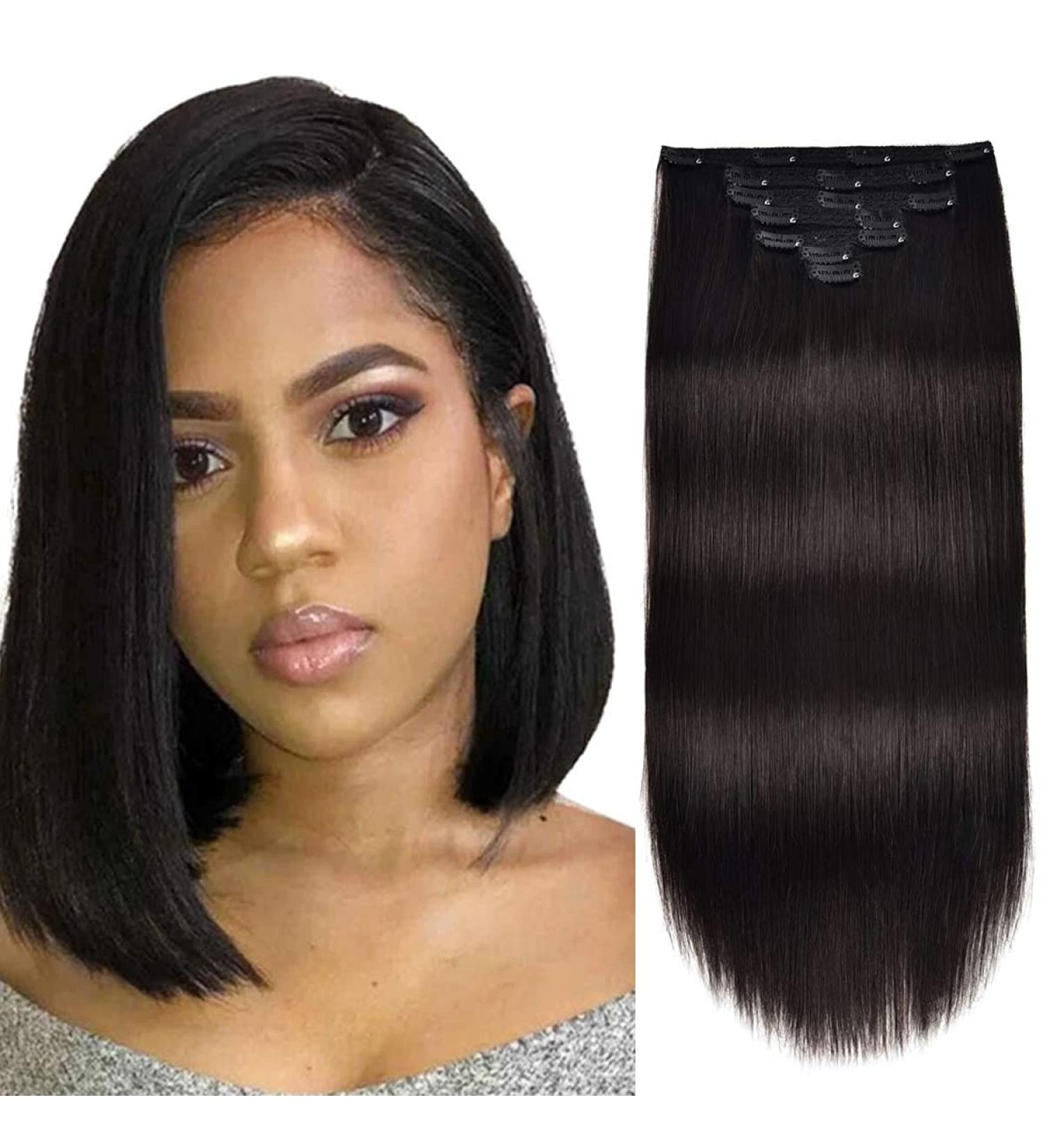 Double Weft Remy Human Hair Clip In Extensions 12 Inch #1B Natural Black - 70g 7pcs Silky Straight - Pack of 7 - Shop Now! - Buy Online on GoSupps.com