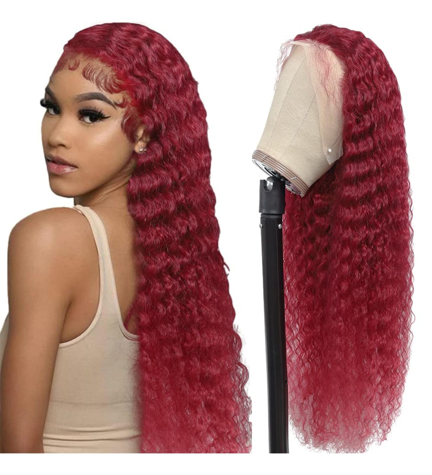 20 Inch Burgundy Lace Front Human Hair Wig | Deep Wave 99j Color | Pre Plucked 180% Density Brazilian Virgin Hair - Buy Online on GoSupps.com