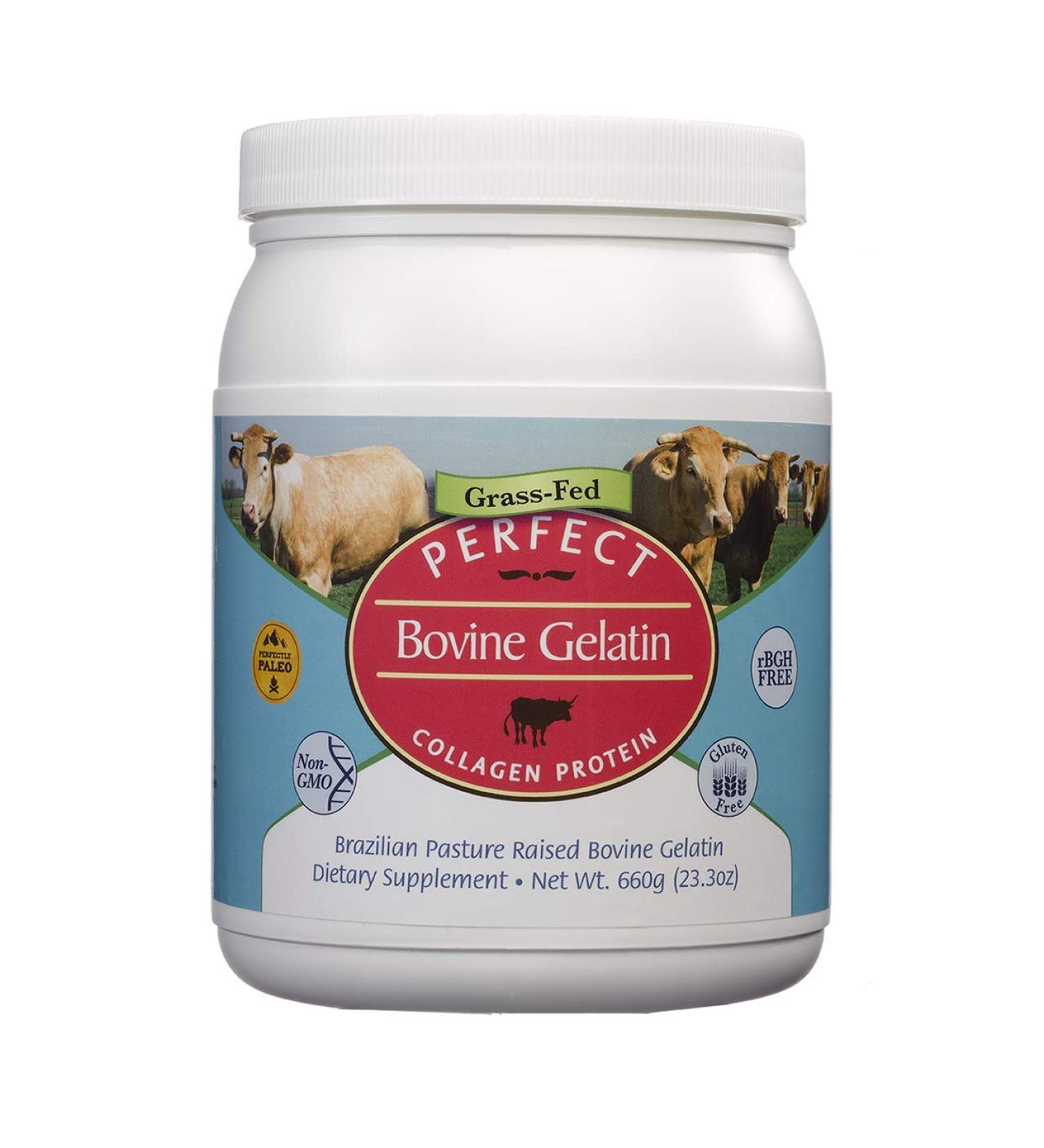 Premium 100% Grass-Fed Beef Gelatin Powder - Brazilian Pasture Raised - Large 23.3oz Container - 60 Servings - No Fillers, GMOs, or Pesticides - Buy Online on GoSupps.com