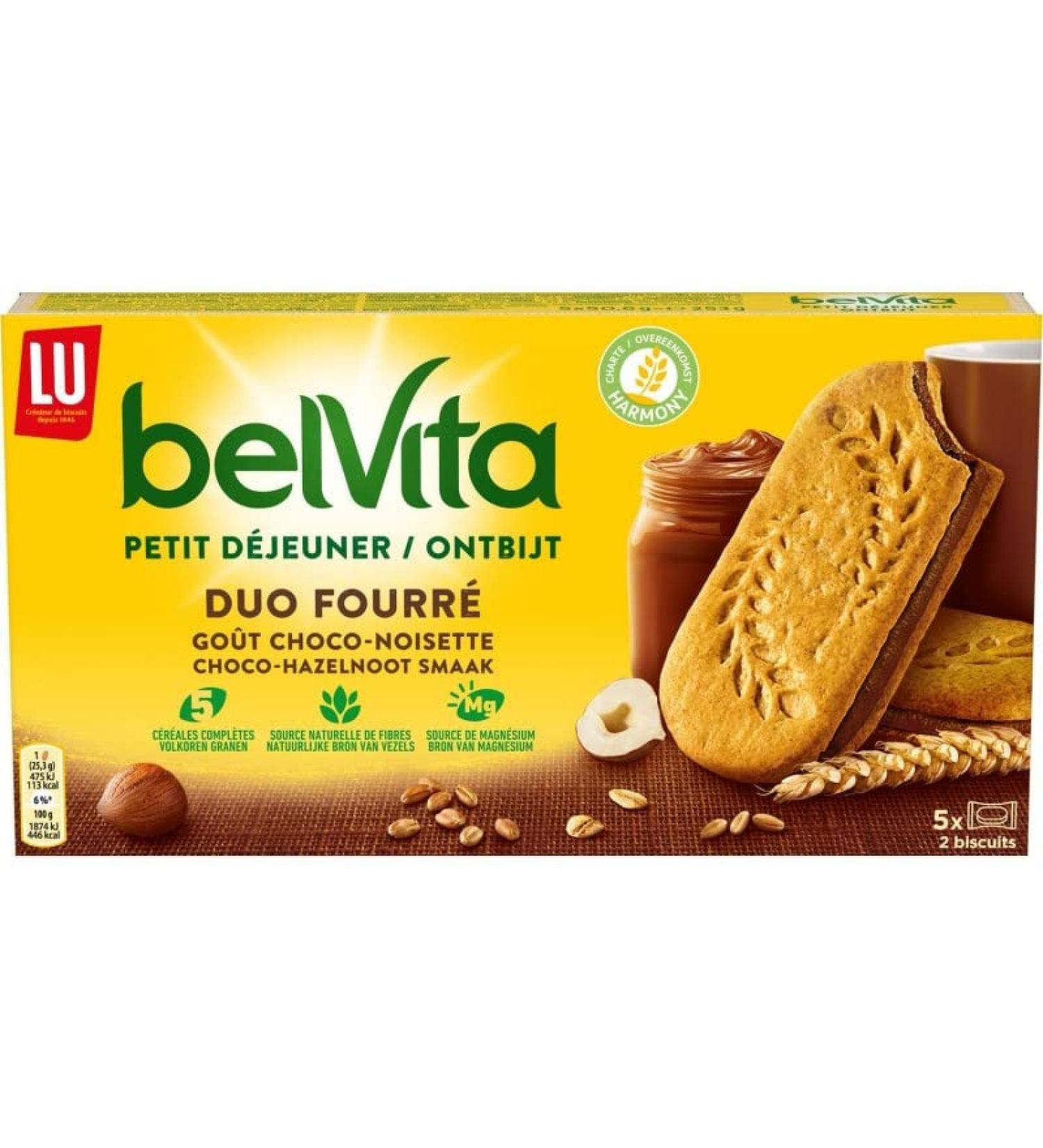 G n rique LU BELVITA - Chocolate Hazelnut Chocolate Fondant Biscuits - 253g - Ideal for a delicious and balanced breakfast. - Pack of 4 - Sold as a Pack