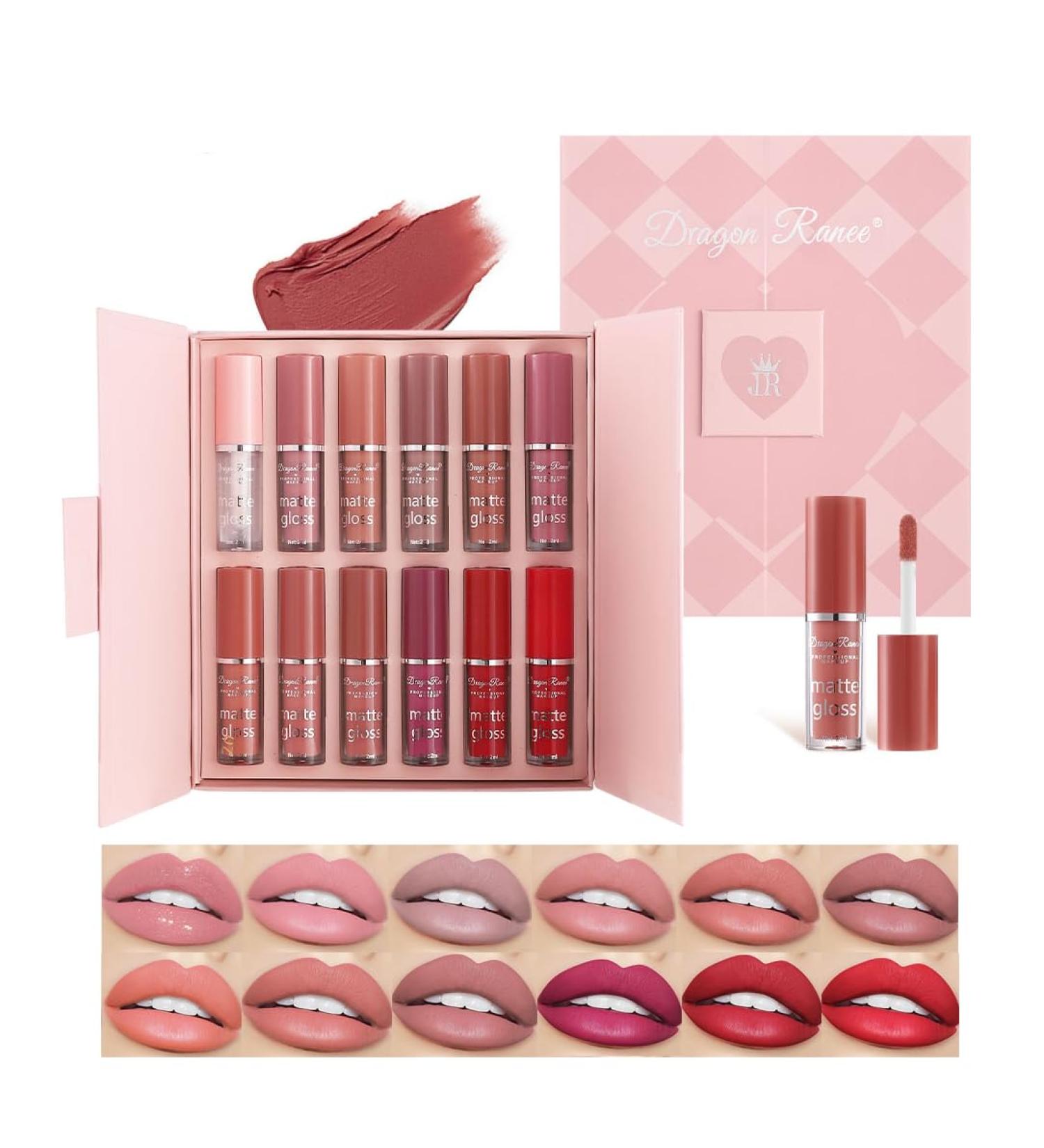 Matte Liquid Lipstick Set - 12 Colors Velvet Waterproof Lipstick & Lip Plumper | Long-Lasting Makeup Gift Box - Buy Online on GoSupps.com