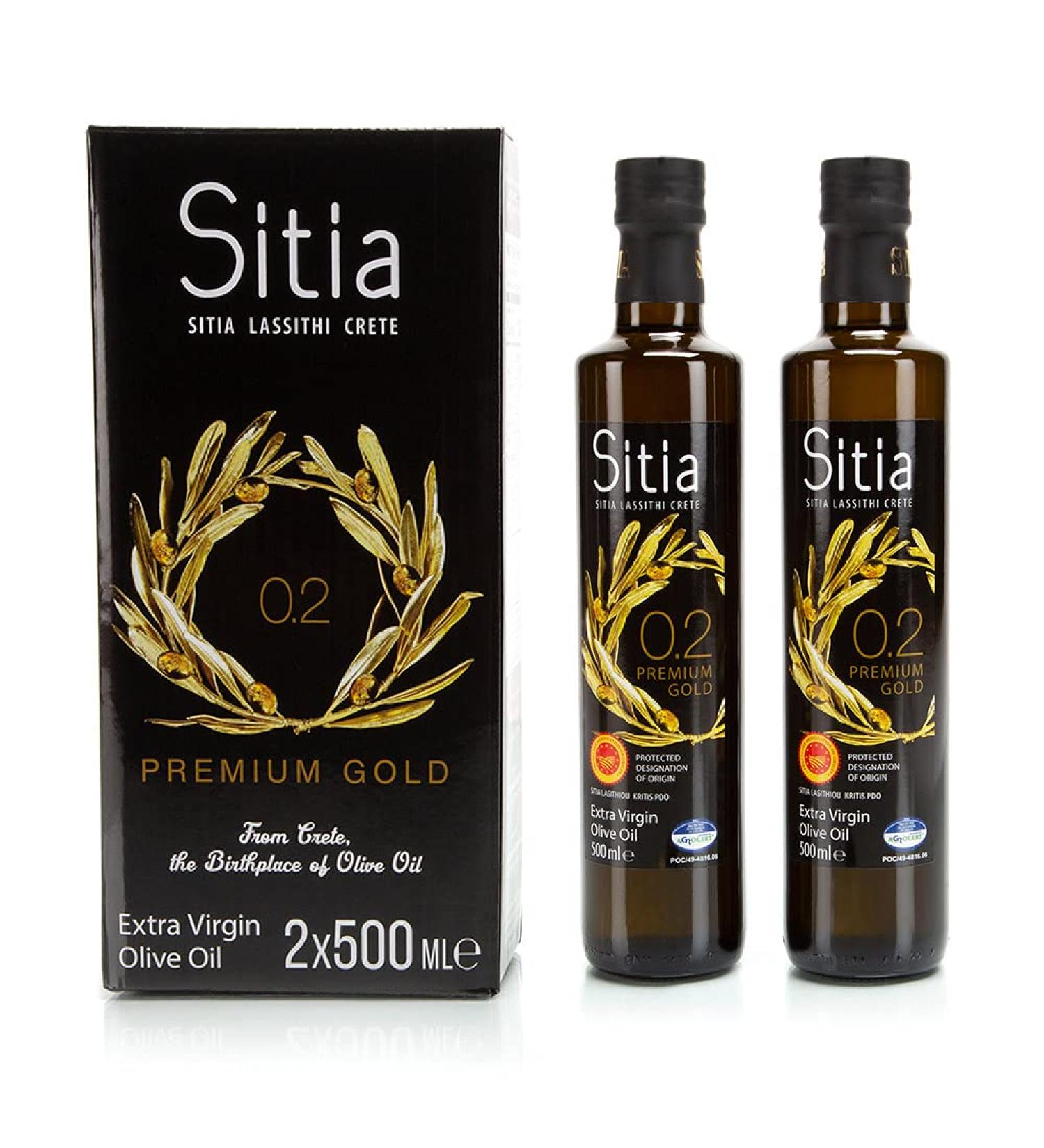 Premium Gold Sitia Olive Oil 2pk - 16.9oz Cold Pressed, Kosher, Unblended, Low Acidity, High in Polyphenols - Ideal for Keto Diets - 16.9 Fl Oz (Pack of 2) - Buy Online on GoSupps.com