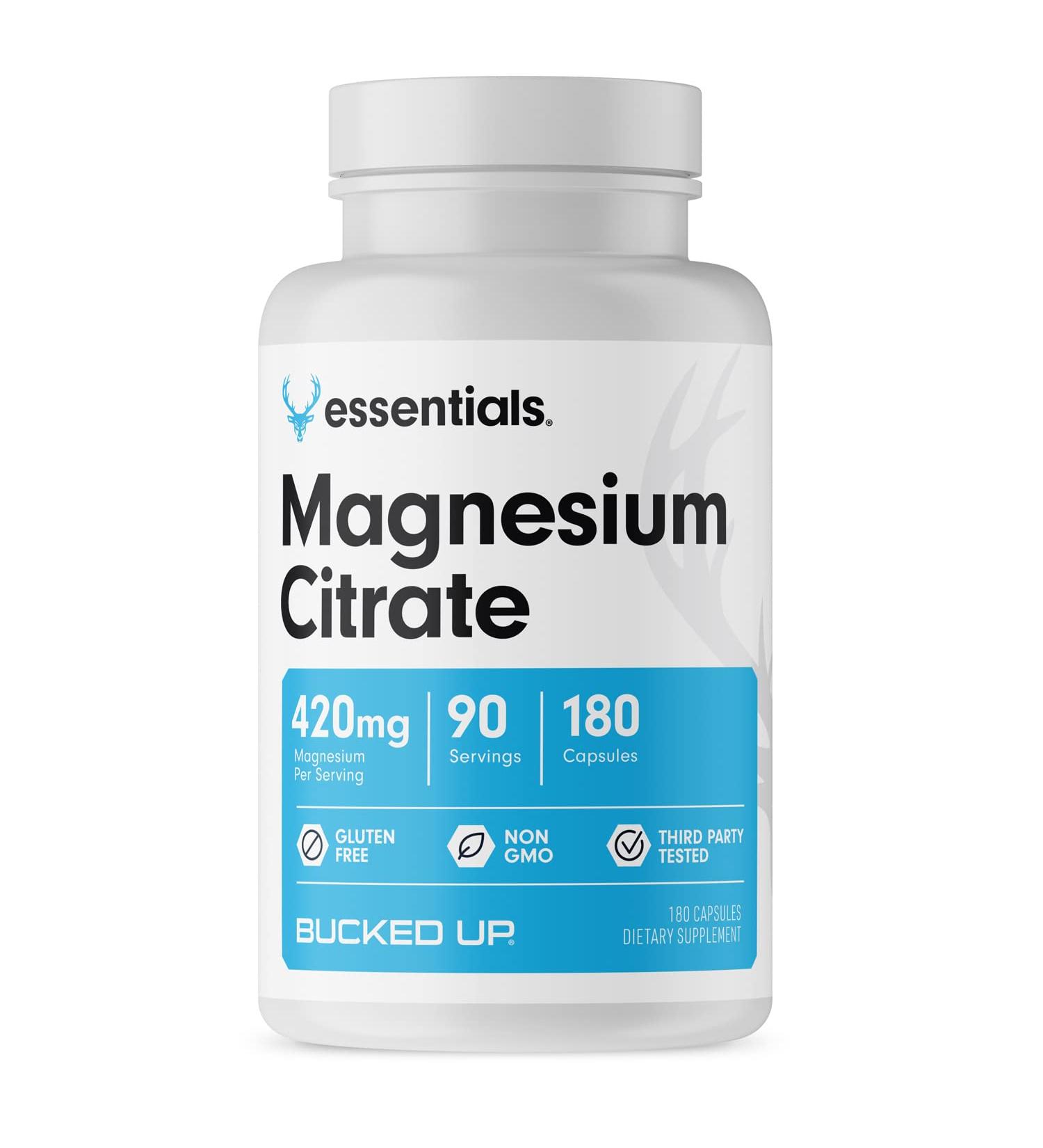 Bucked Up Magnesium Citrate 420mg Per Serving Bucked Up Essentials (90 Servings 180 Capsules)
