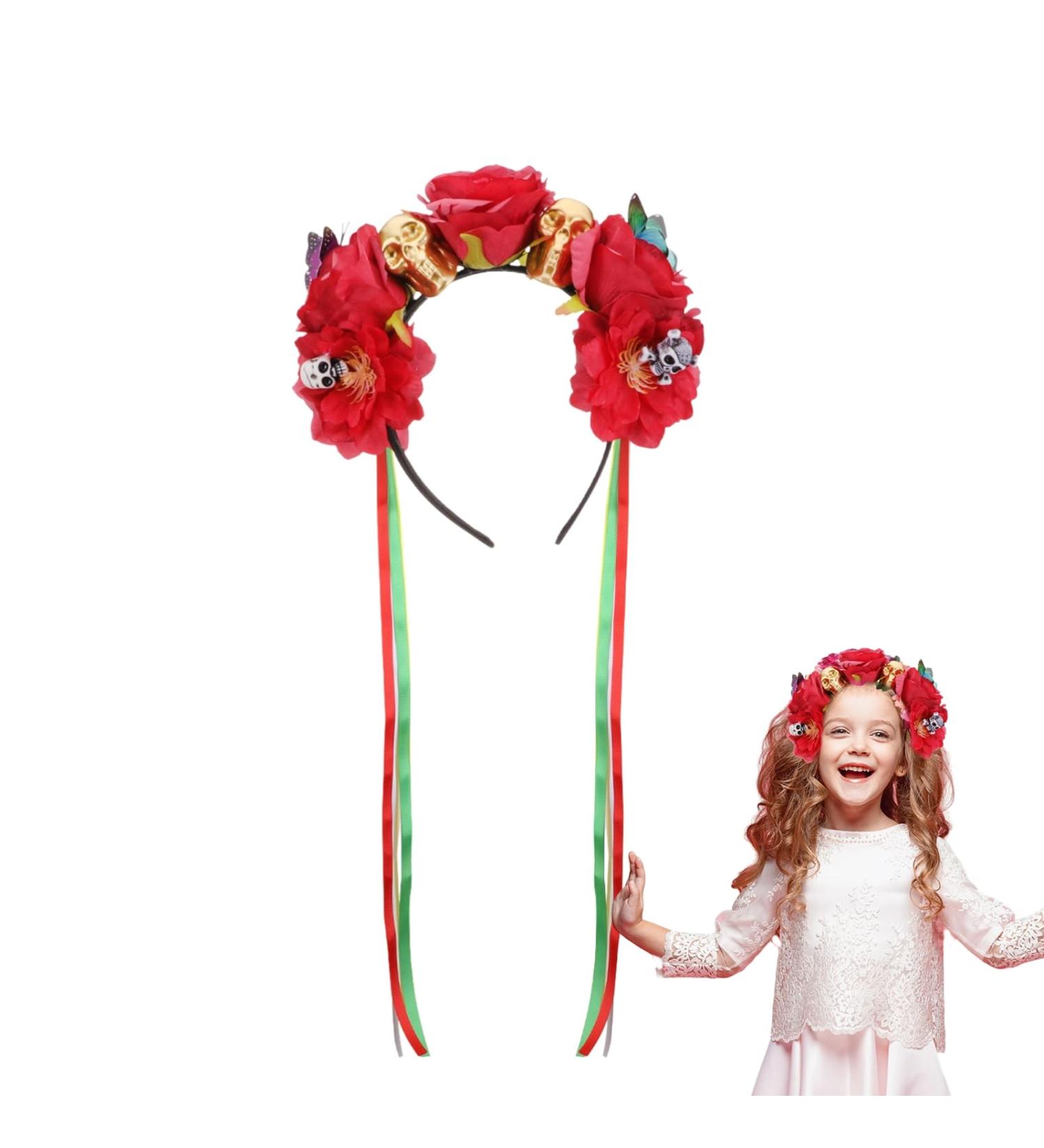 Minkissy Halloween Flower Headband Mexican Rose Flower Crown Skull Headpiece dia de los muertos Flower Crown (Red) - Buy Online on GoSupps.com