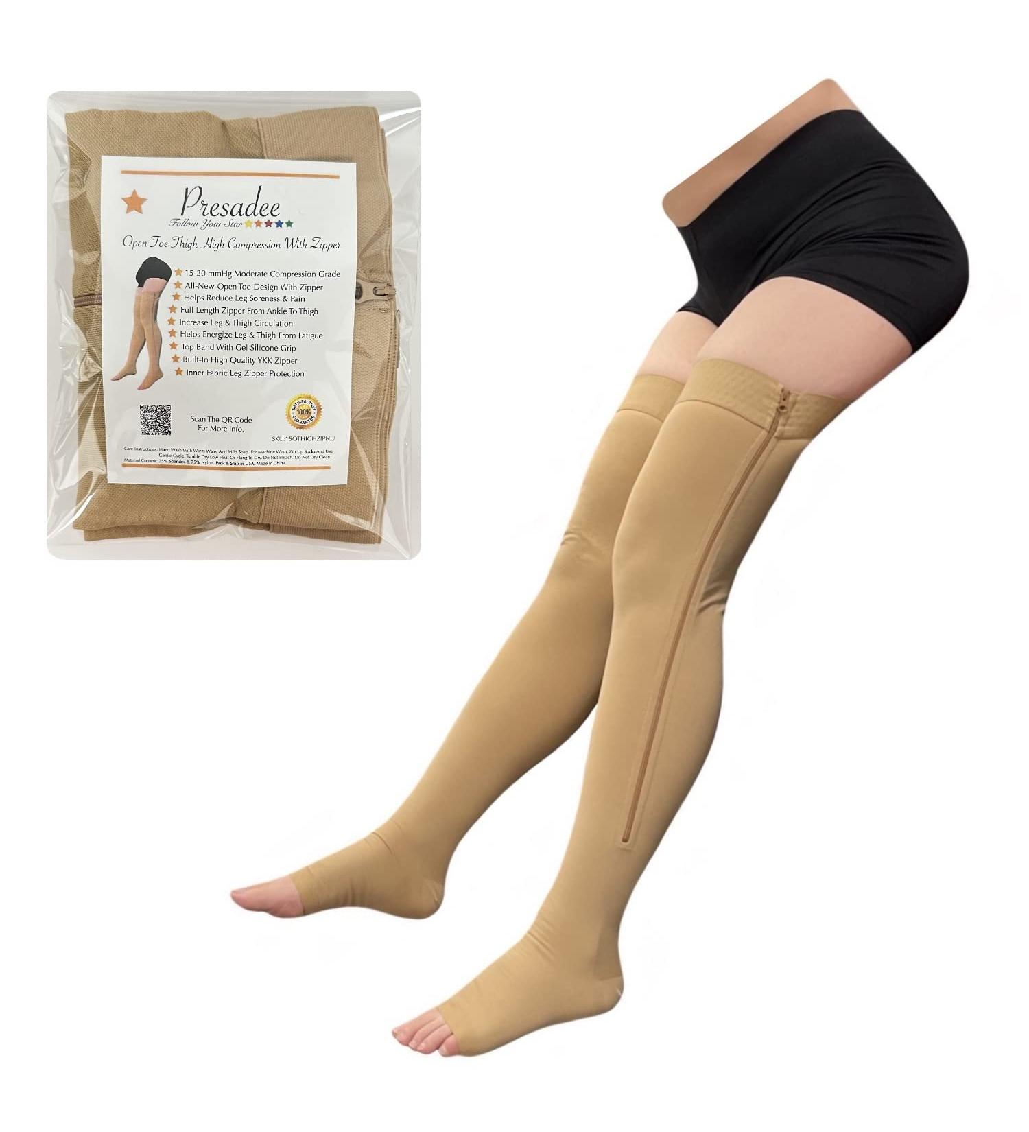 Thigh High Open Toe Compression Leg - 15-20 mmHg YKK Zipper Nude | International Shipping Available - Buy Online on GoSupps.com