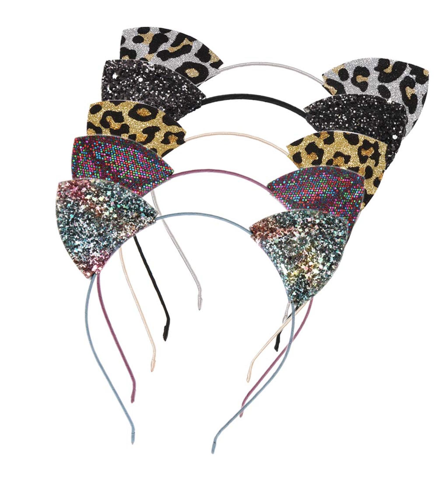 Delicate Glitter Leopard Cat Ears Headbands for Girls & Women - Pack of 5 - Buy Online on GoSupps.com