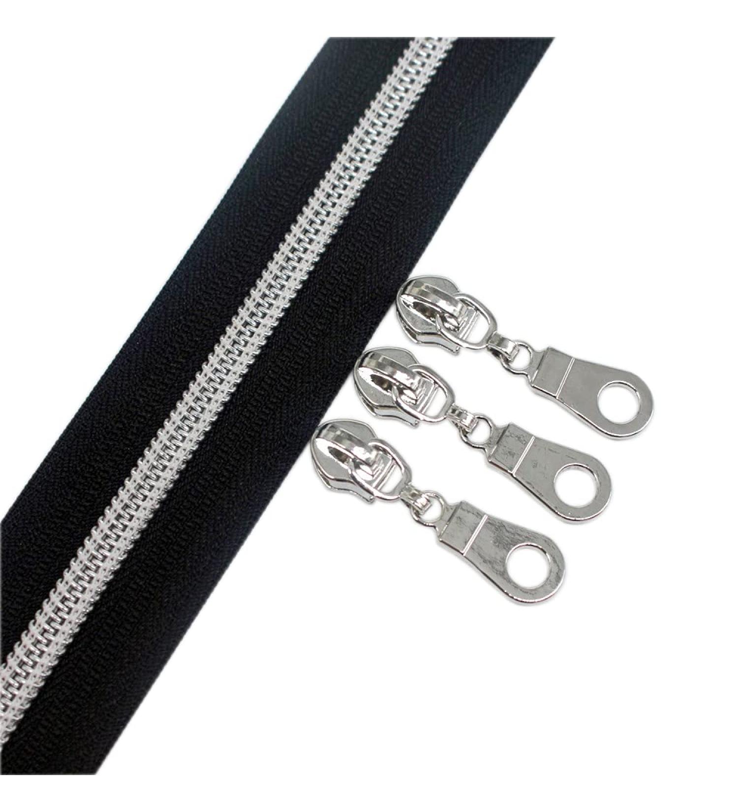 YaHoGa 5 Silver Metallic Nylon Coil Zippers - Bulk 10 Yards with 25 Sliders for Sewing Craft Bags - Buy Online on GoSupps.com