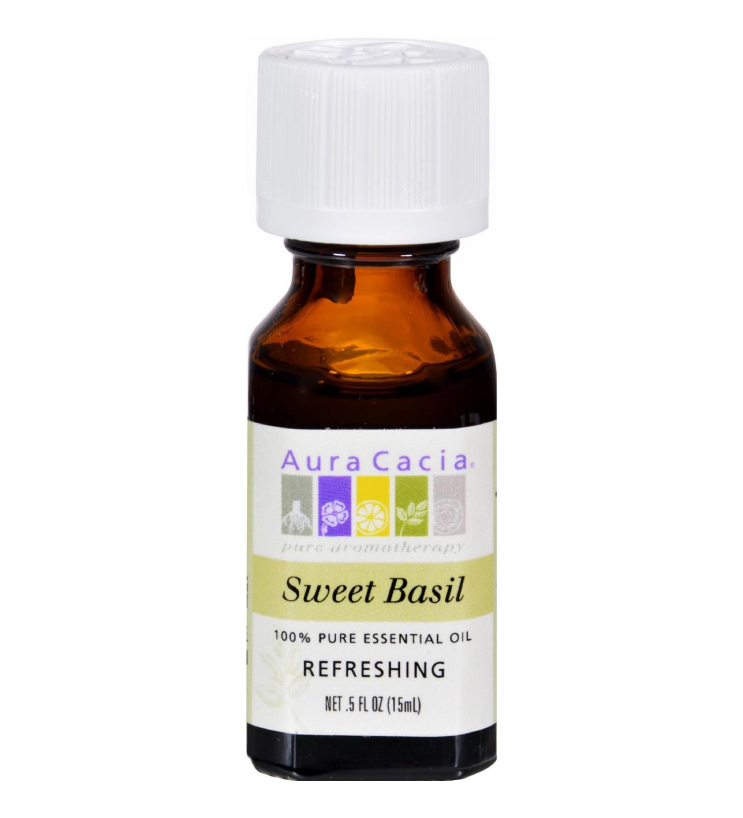 Aura Cacia Pure Aromatherapy 100% Pure Essential Oil Sweet Basil Refreshing 0.5-Ounces (Pack of 2)