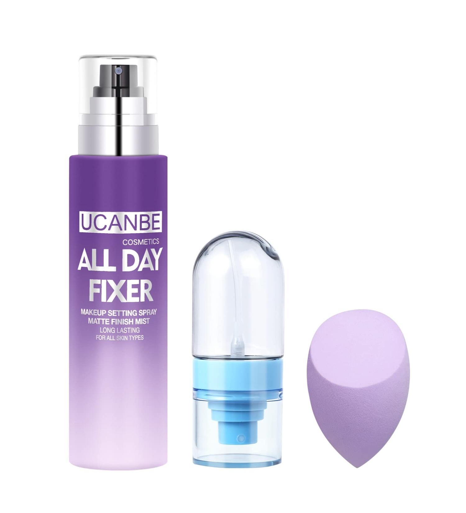 UCANBE Long Lasting Makeup Setting Spray Kit - Hydrating Matte Finish Mist - 6.7 Fl oz - Lightweight Face Fixer + Travel Size Bottle & Sponge Puff Set - Buy Online on GoSupps.com