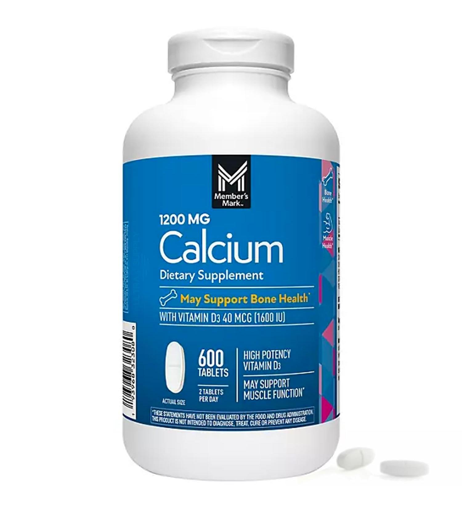 Members Mark Calcium with Vitamin D3 Tablets 600 ct. - Supports Bone & Muscle Health - High Potency Calcium 1200 mg & Vitamin D3 40 mcg - Buy Online on GoSupps.com