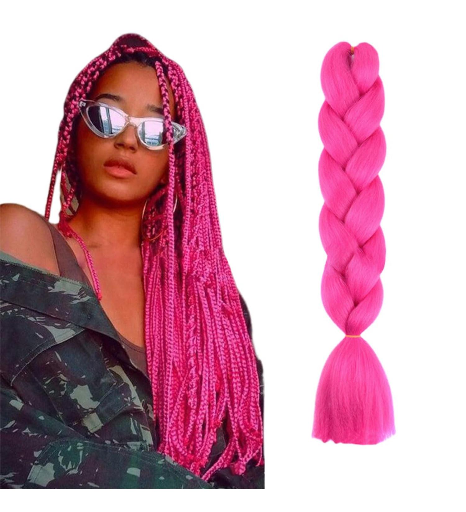 prinfantasy Braiding Hair Long Braid Hair Extensions Synthetic Braiding Hair Hot Pink Halo Hair Extension DIY Braiding Hair Pink Hair Extensions GBBZ018 GBBZ018 24 inch - Buy Online on GoSupps.com