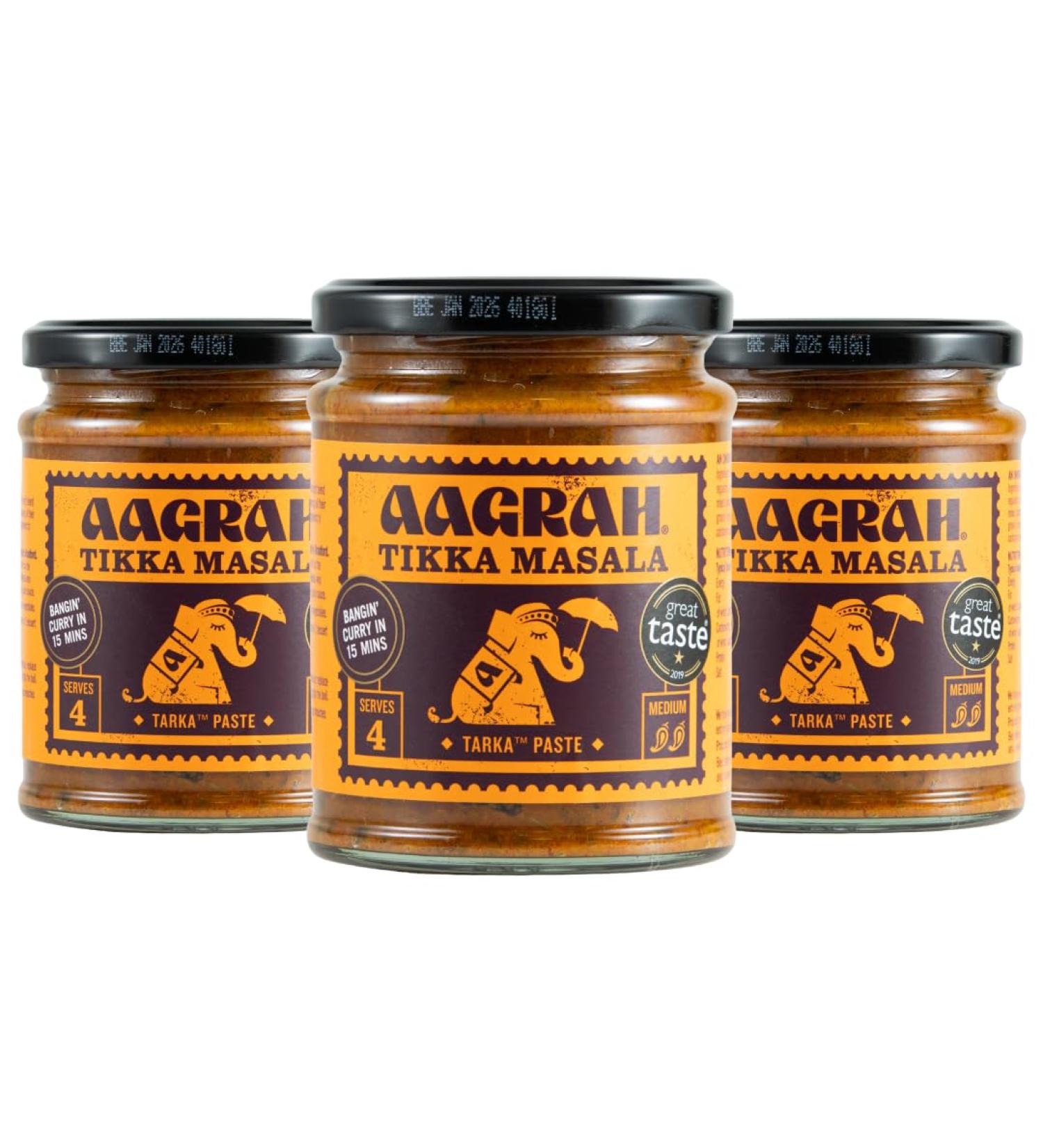  Aagrah Aagrah Tikka Masala Tarka Indian Curry Sauce - Authentic Restaurant Recipe Base - Medium Heat - 270g Jar for 3-4 People - 3 Pack - Buy Online on GoSupps.com
