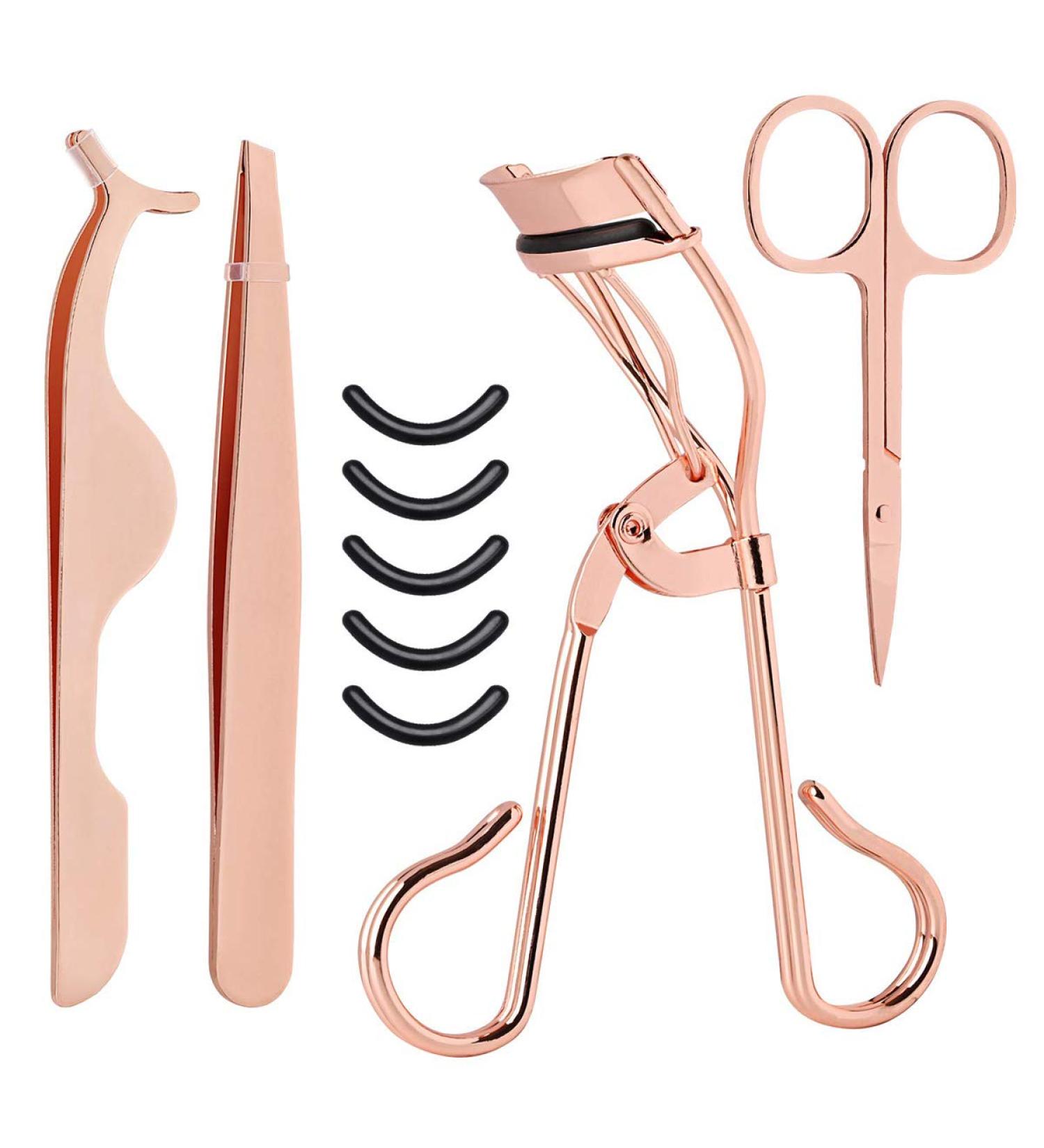 Buy Stainless Steel Eyelash Curler Set - Includes Tweezers & 5 Silicone Pads | Perfect for All Eye Shapes | International Shipping Available - Buy Online on GoSupps.com