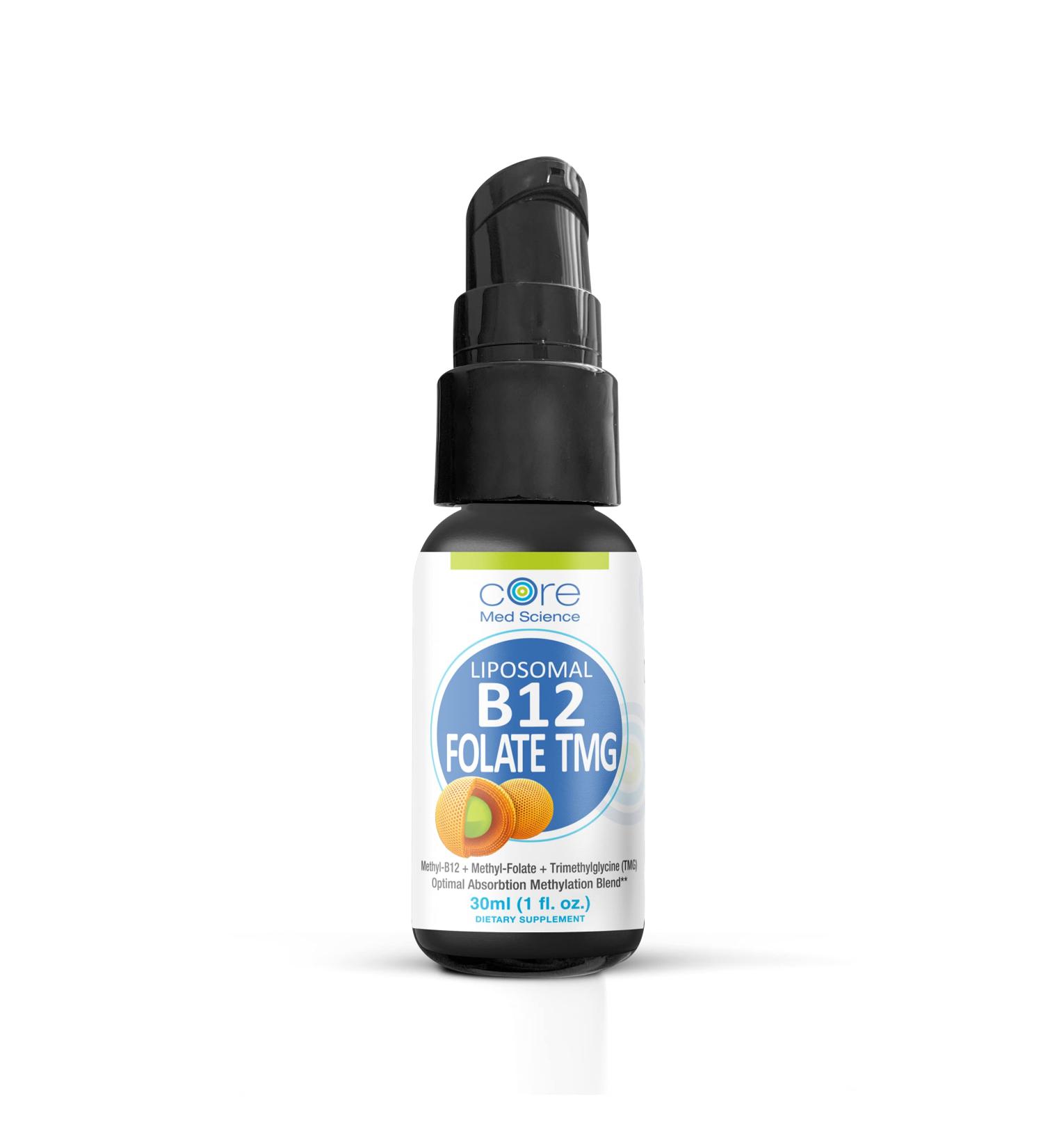 IV for Life Liposomal B-12 Folate TMG - Liquid Spray with 3000mcg B-12, 1300mcg Folate, and 50mg Betaine - Made in USA - Core Med Science - Buy Online on GoSupps.com