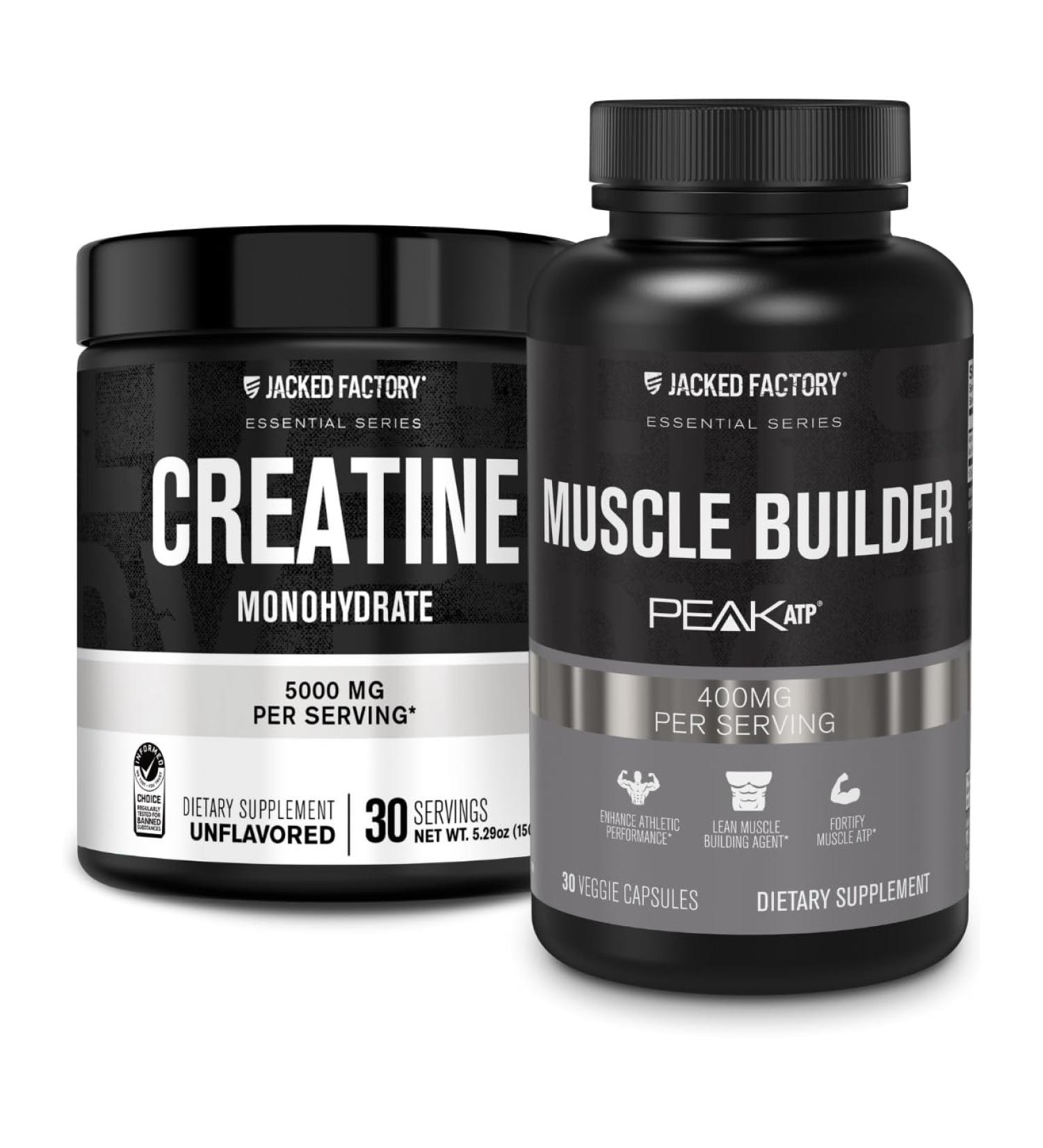 Jacked Factory Creatine Monohydrate Powder 150g - Creatine Supplement for Muscle Growth Increased Strength & Essentials Muscle Builder - Daily Muscle Builder with PeakATP (30 Capsules) - Buy Online on GoSupps.com