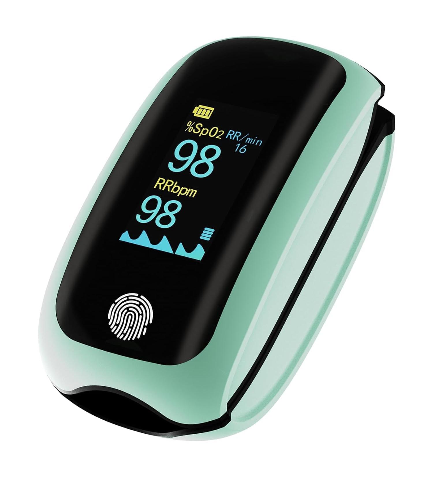 Rechargeable Pulse Oximeter - Blood Oxygen Monitor & Respiratory Rate Monitor for Sports & Aviation | Green - Buy Online on GoSupps.com