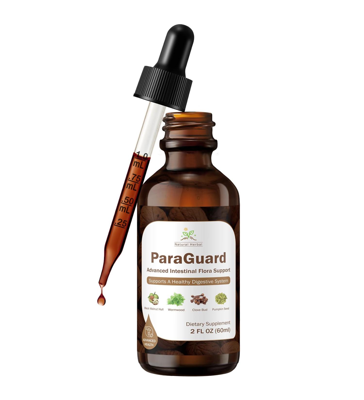 ParaGuard Cleanse Liquid - Organic Gut Health Intestinal Supplement - Formula with Black Walnut Wormwood Clove Pumpkin Seed & More - Natural Herbal Intestine Humans Body Gut Cleanser - 2 oz - Buy Online on GoSupps.com