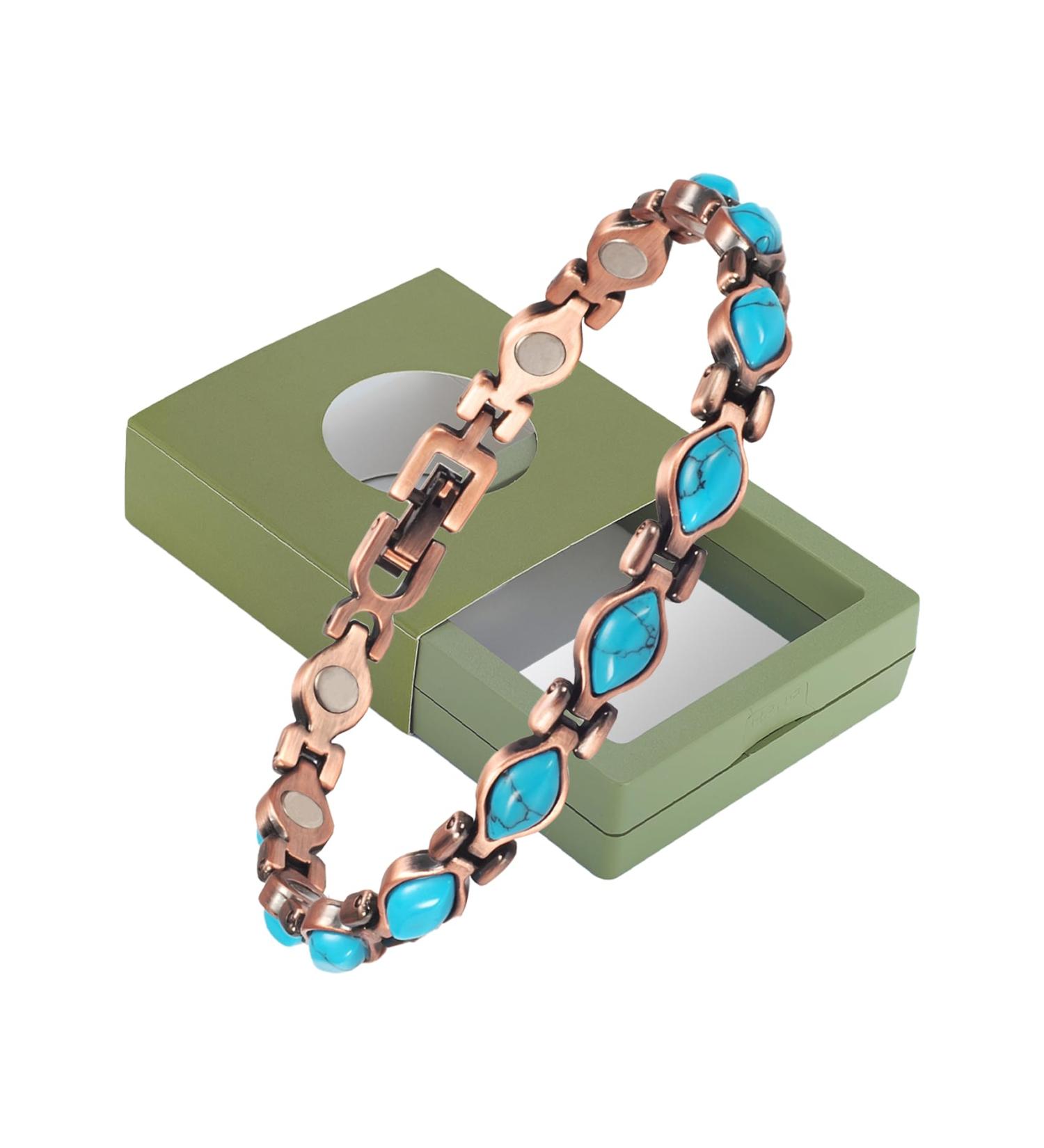 YINOX Ladies Magnetic Bracelet for Women - Turquoise Blue Semi-Precious Gemstone Copper Jewelry - Buy Online on GoSupps.com