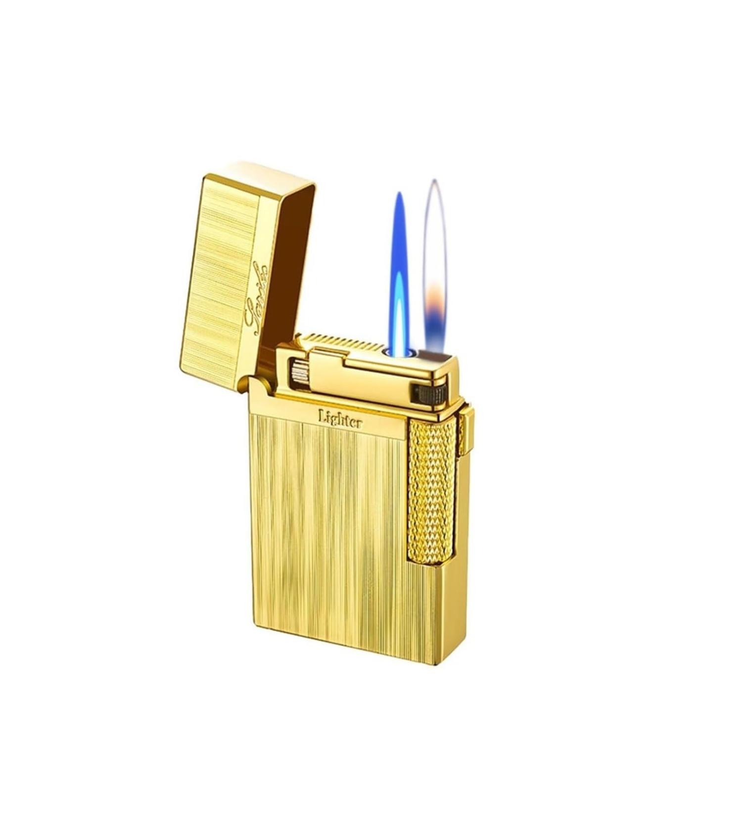 2024 Metal Dual Flame Butane Torch Lighter Windproof Dual Flame Adjustable Flame Lighter Retro Side Slide Grinding Wheel Lighter Metal Flip Top Lighter for Candle Camping (Butane Not Included)(Gold - Buy Online on GoSupps.com