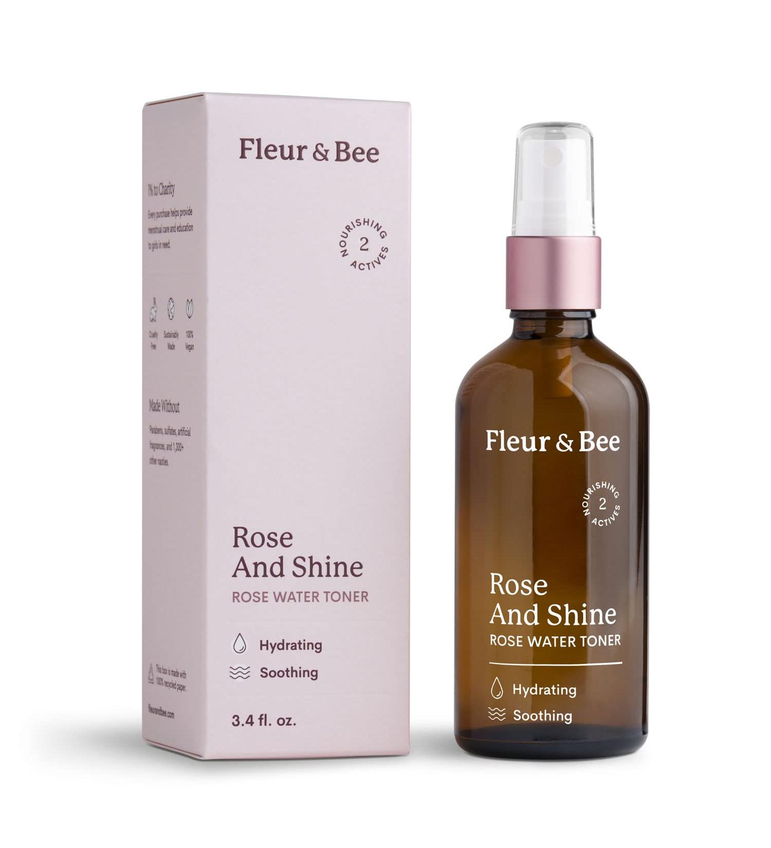 Rose and Shine by Fleur & Bee Rosewater Toner Spray | 100% Vegan & Cruelty Free | Alcohol-Free Hydrating Facial Mist for All Skin Types - 3.4 fl oz - Buy Online on GoSupps.com