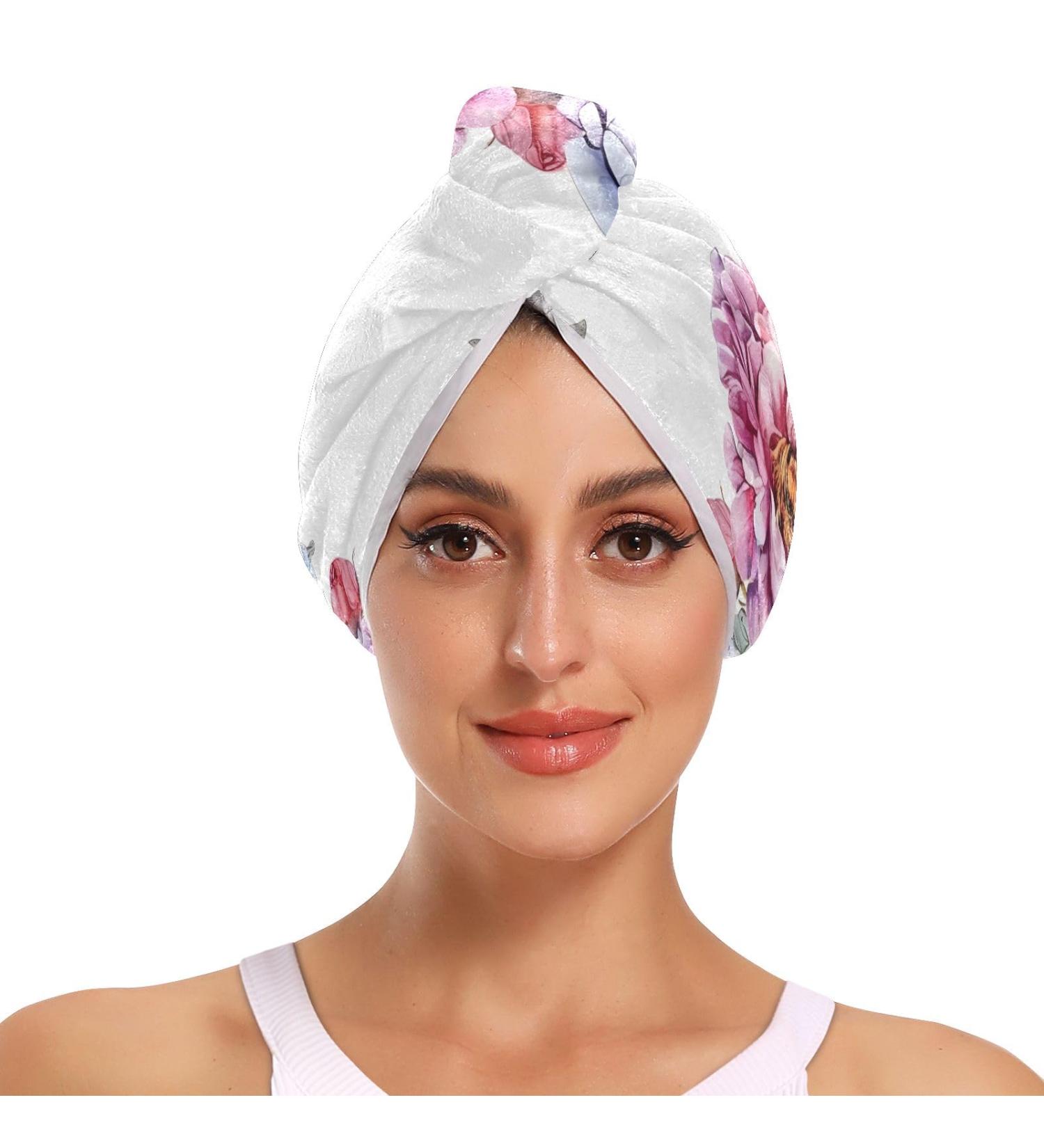 Watercolor Floral Wreath Hair Towel 2 Pack | Super Absorbent Quick Dry Hair Turbans for Women & Girls - Buy Online on GoSupps.com