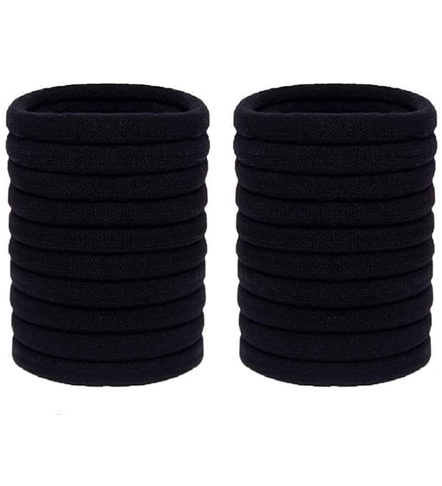 20-Piece Large Cotton Hair Bands for Thick Hair - No Metal Elastic Ties for Women & Girls, Black - Buy Online on GoSupps.com