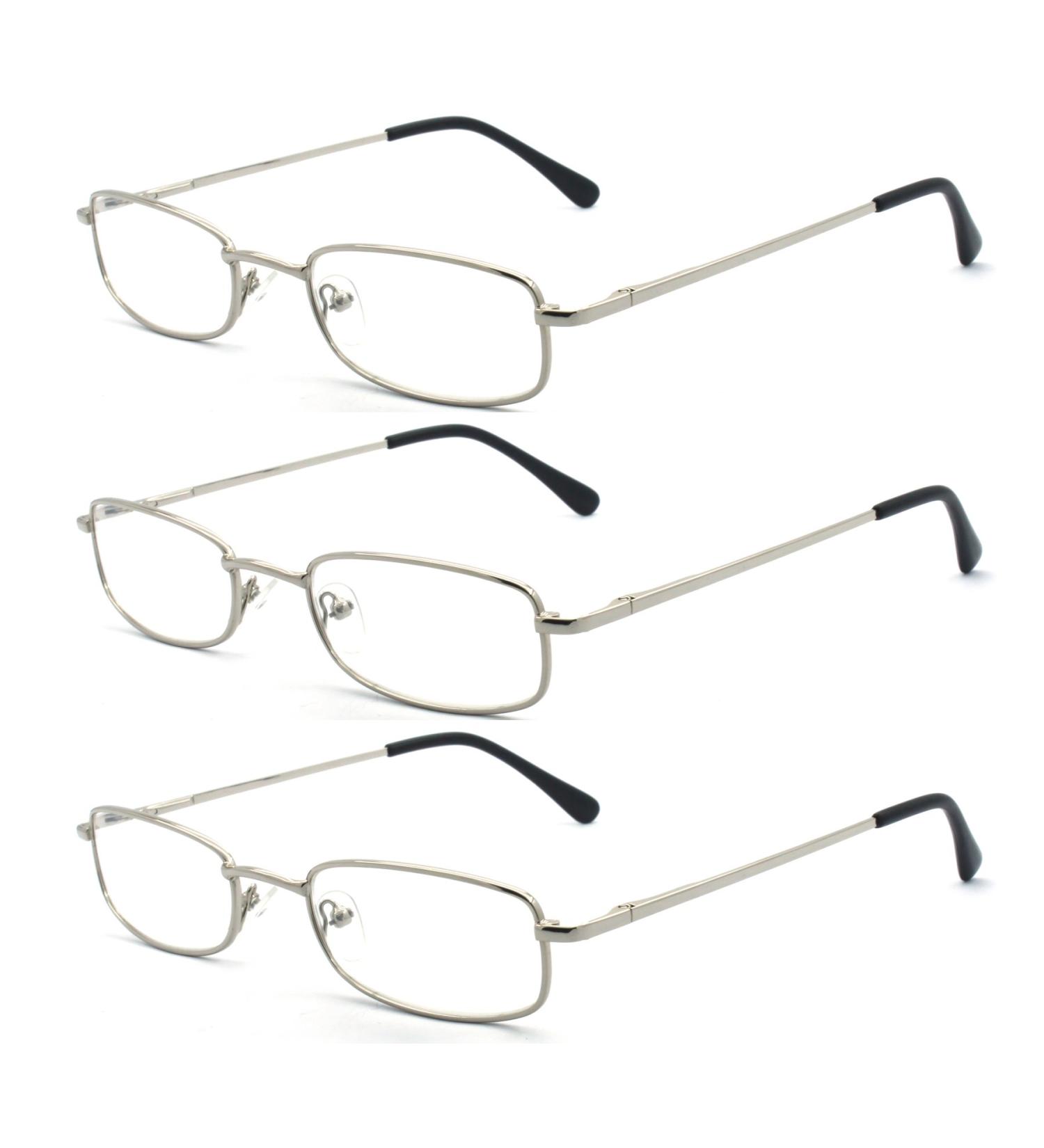 Classic Rectangular Metal Reading Glasses 3-Pack for Men & Women - Multi-Colored Silver 2.25x - International Shipping Available - Buy Online on GoSupps.com