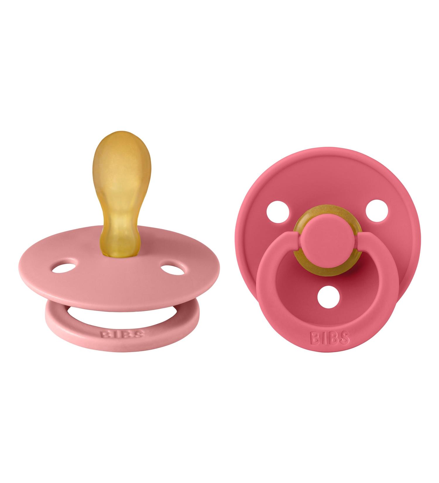 BIBS COLOUR Anatomical Schnuller 2 Pack | BPA-Free Natural Rubber Dummies for 6-18 Months | Jaw-Friendly Design | Made in Denmark | Dusty Pink/Coral - Buy Online on GoSupps.com