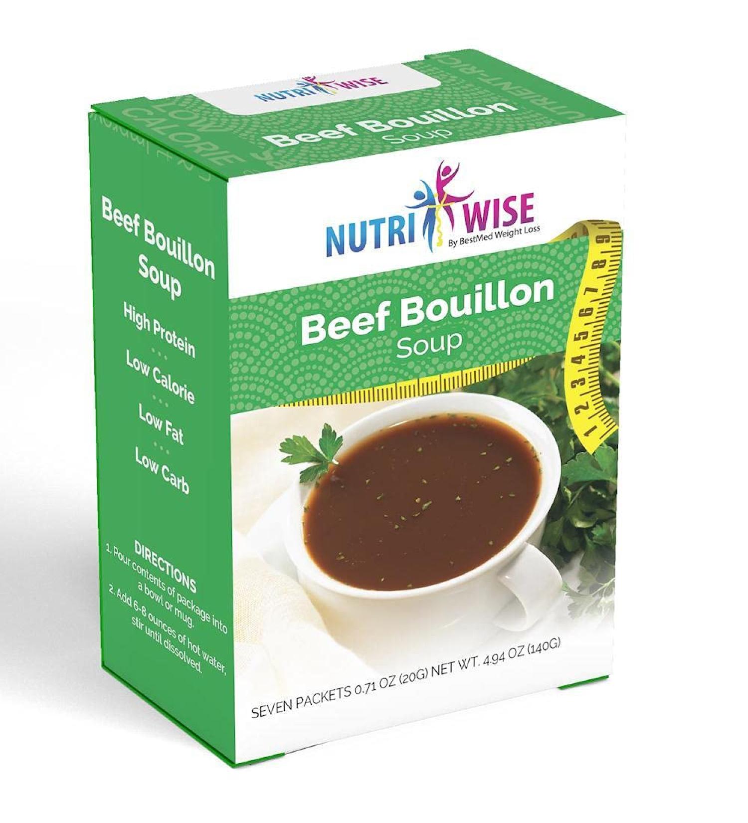 NutriWise Beef Bouillon Soup - High Protein, Low Calorie, Low Carb (7/box) - Buy Online on GoSupps.com