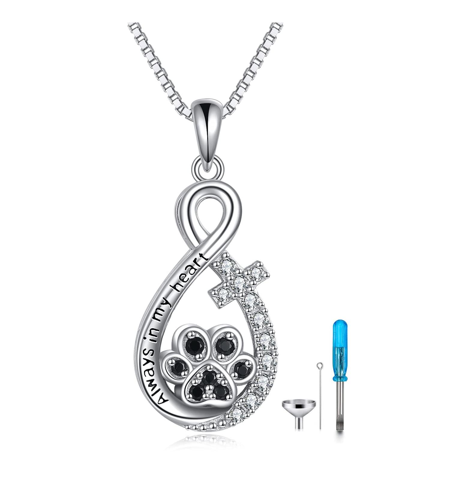VONALA DOLA PET Ash Necklace - 925 Sterling Silver Memorial Jewelry for Dog & Cat Lovers | Infinity Cross & Paws Gift - Buy Online on GoSupps.com