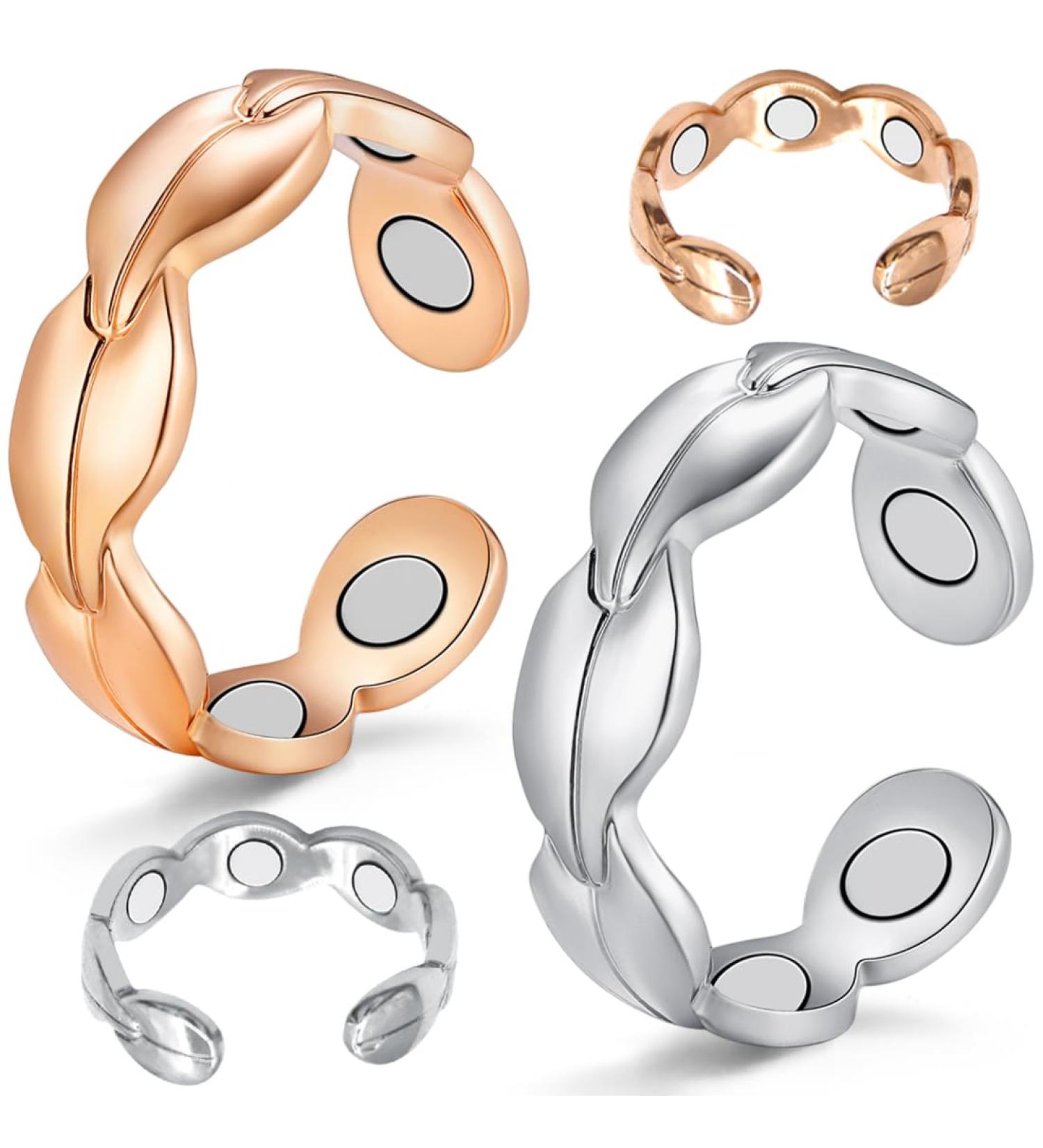 Cigmag 2PCs Magnetic Lymph Drainage for Women - 99% Pure Copper Adjustable Finger Rings in Silver & Rose Gold with Gift Box - Buy Online on GoSupps.com