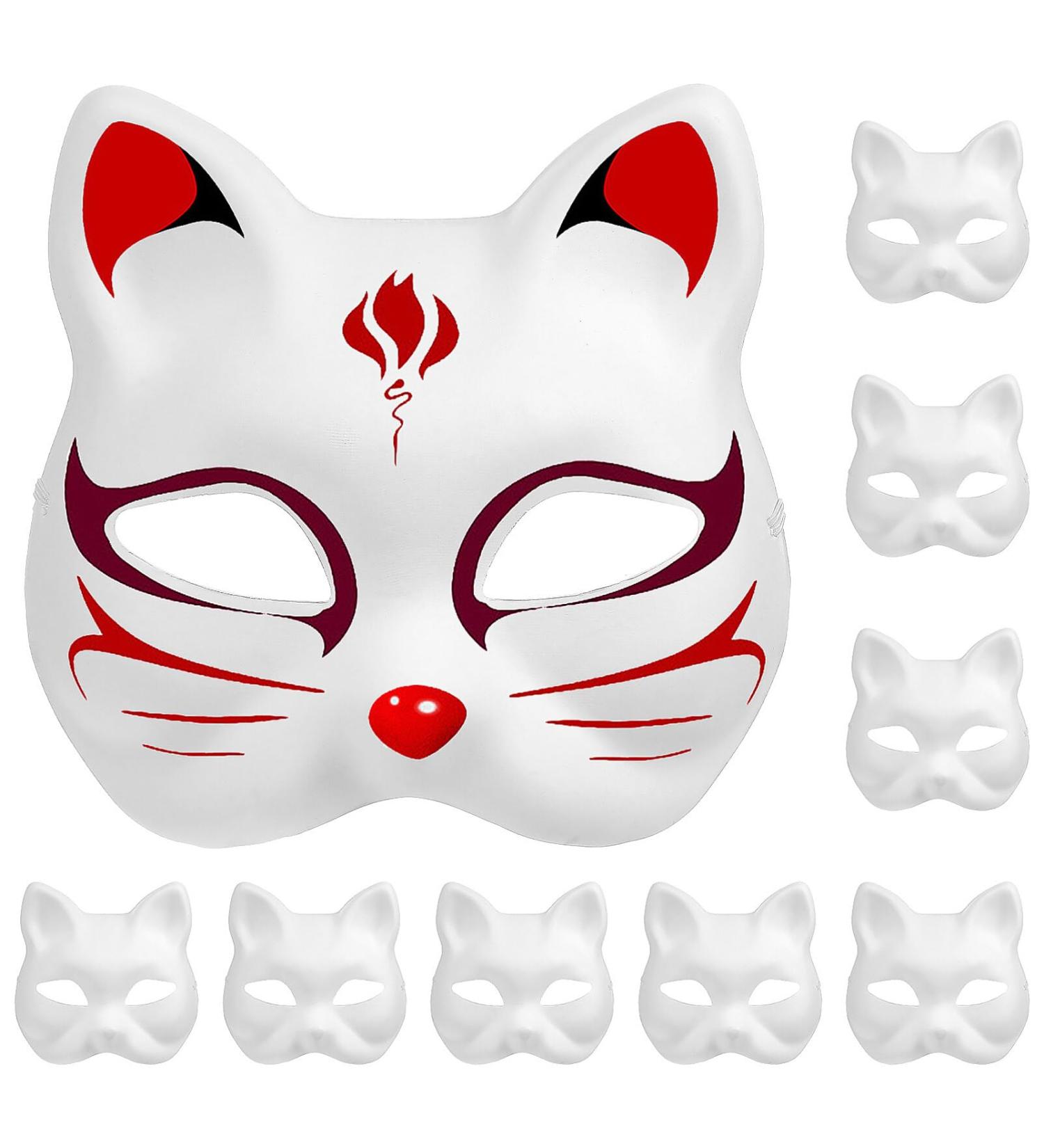 Pretyzoom 10-Piece Cat Mask Set - DIY White Cat Therian Masks for Halloween & Masquerade Cosplay - Buy Online on GoSupps.com