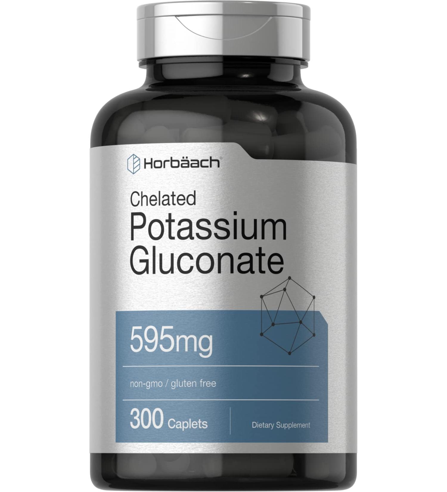 Potassium Gluconate Supplement 595mg | 300 Count | Chelated Potassium | Vegetarian Non-GMO | Gluten Free by Horbaach - Buy Online on GoSupps.com