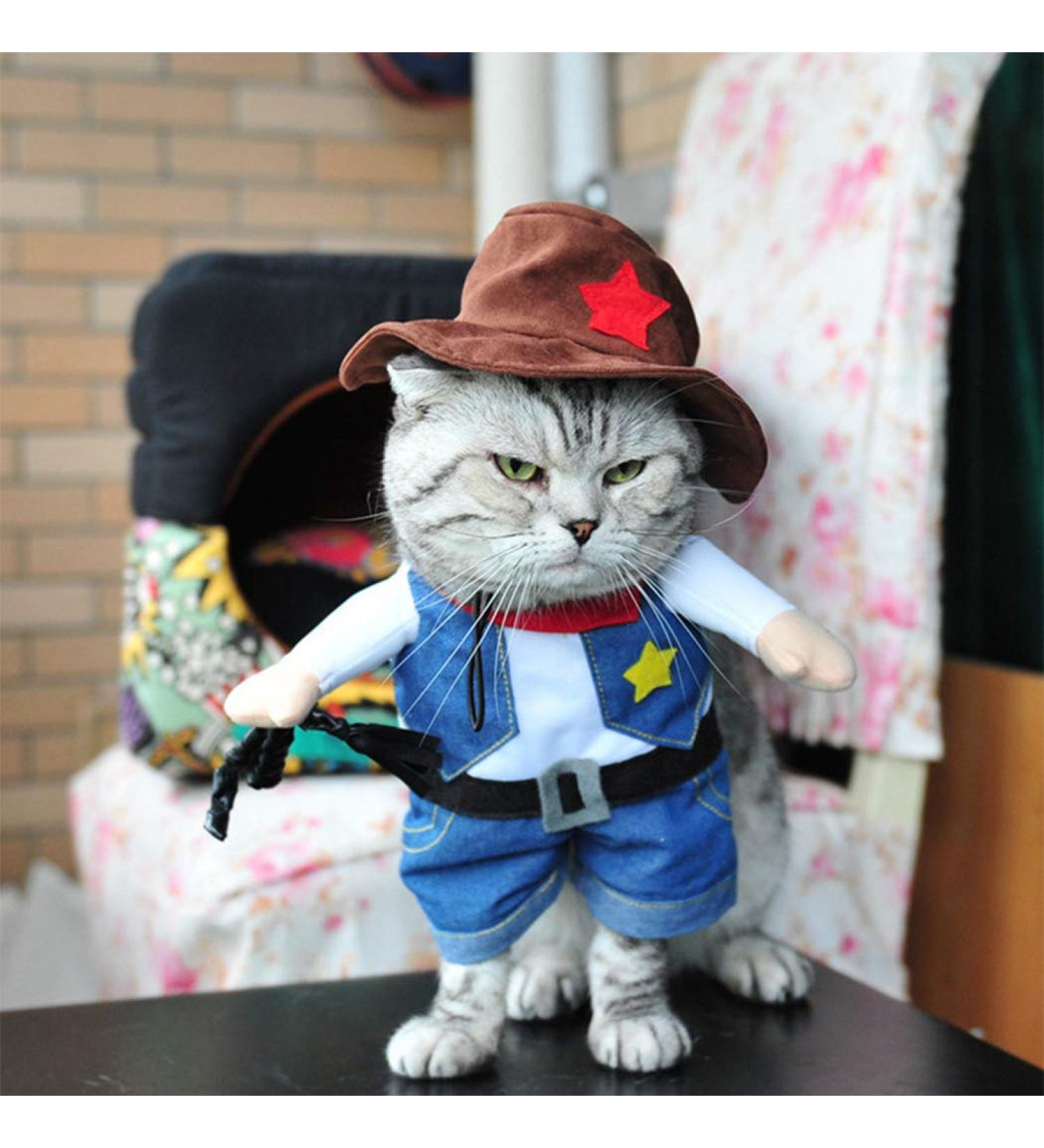 Hillento Cowboy Dog Costume with Hat | Cowboy Halloween Costumes for Dogs & Cats | Western Pet Cosplay Outfit - Buy Online on GoSupps.com