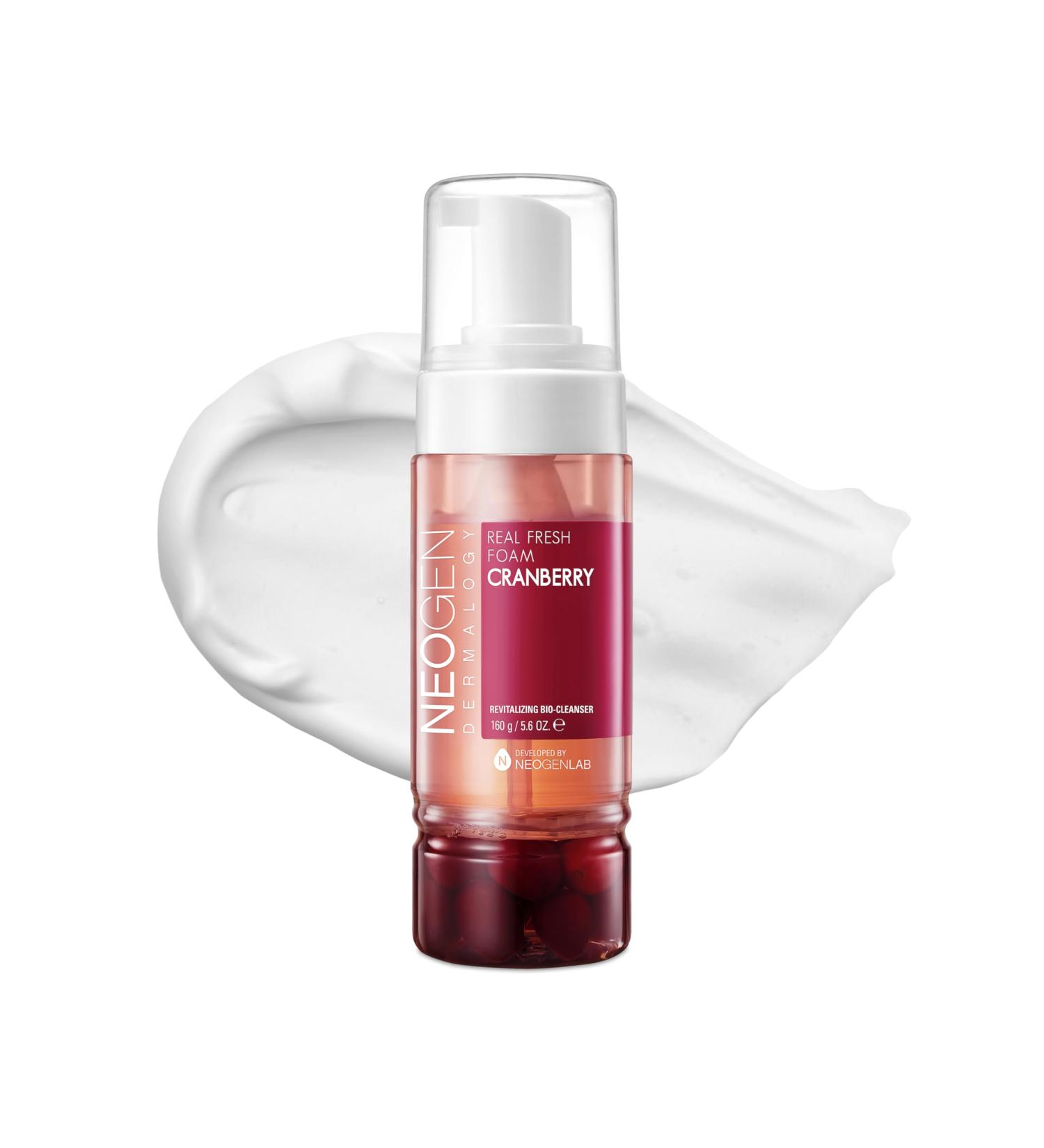 DERMALOGY by NEOGENLAB Real Fresh Foam Cleanser Cranberry 5.6 Fl Oz (160g) - Revitalizing & Hydrating Gentle Cleansing Foam with Real Cranberries Clean Beauty - Korean Skin Care - Buy Online on GoSupps.com